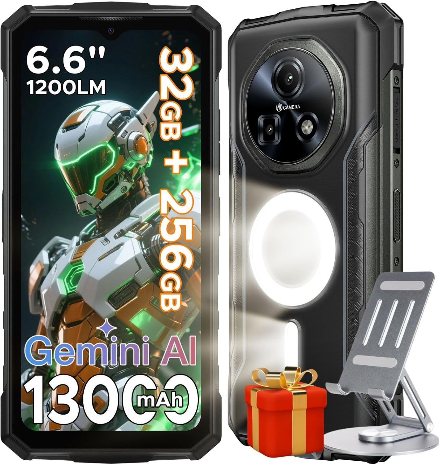 DOOGEE Fire 5 Ultra - Celular Indestructible con Luces 1200lm, 13000mAh y Gemini AI