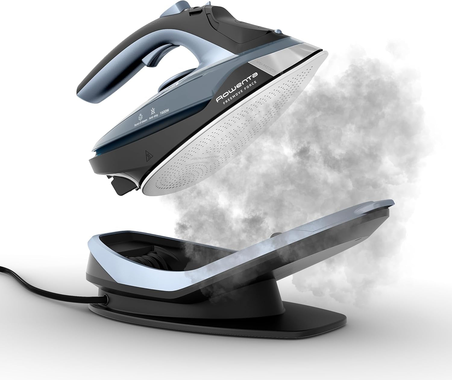 Iron, Focus Excellence Stainless Steel Soleplate Steam Iron for Clothes, Retractable Cord, 400+ Microsteam Holes, Powerful Steam, LED Display, 1750 W Ironing Clothes, Cordreel, Red DW5433