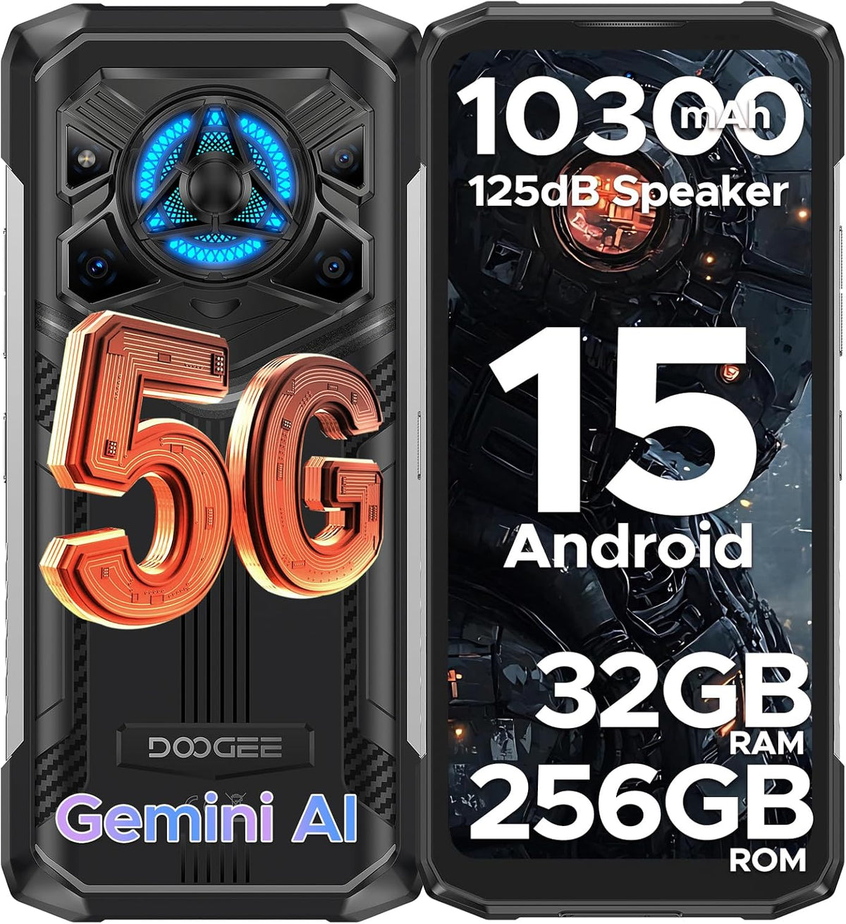 DOOGEE Blade 20 Play 5G Version Global Celular Indestructible Altavoz 125dB y Luces LED | Android 15 y 10300mAh - Plateado