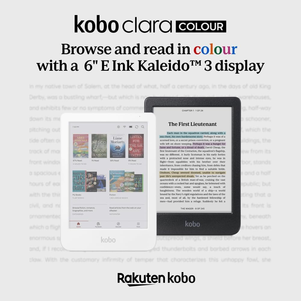 Clara Colour | Colour Ereader | 6” Glare-Free Colour E Ink Kaleido™ 3 Display | Dark Mode Option | Waterproof | Audiobooks | 16GB of Storage | White