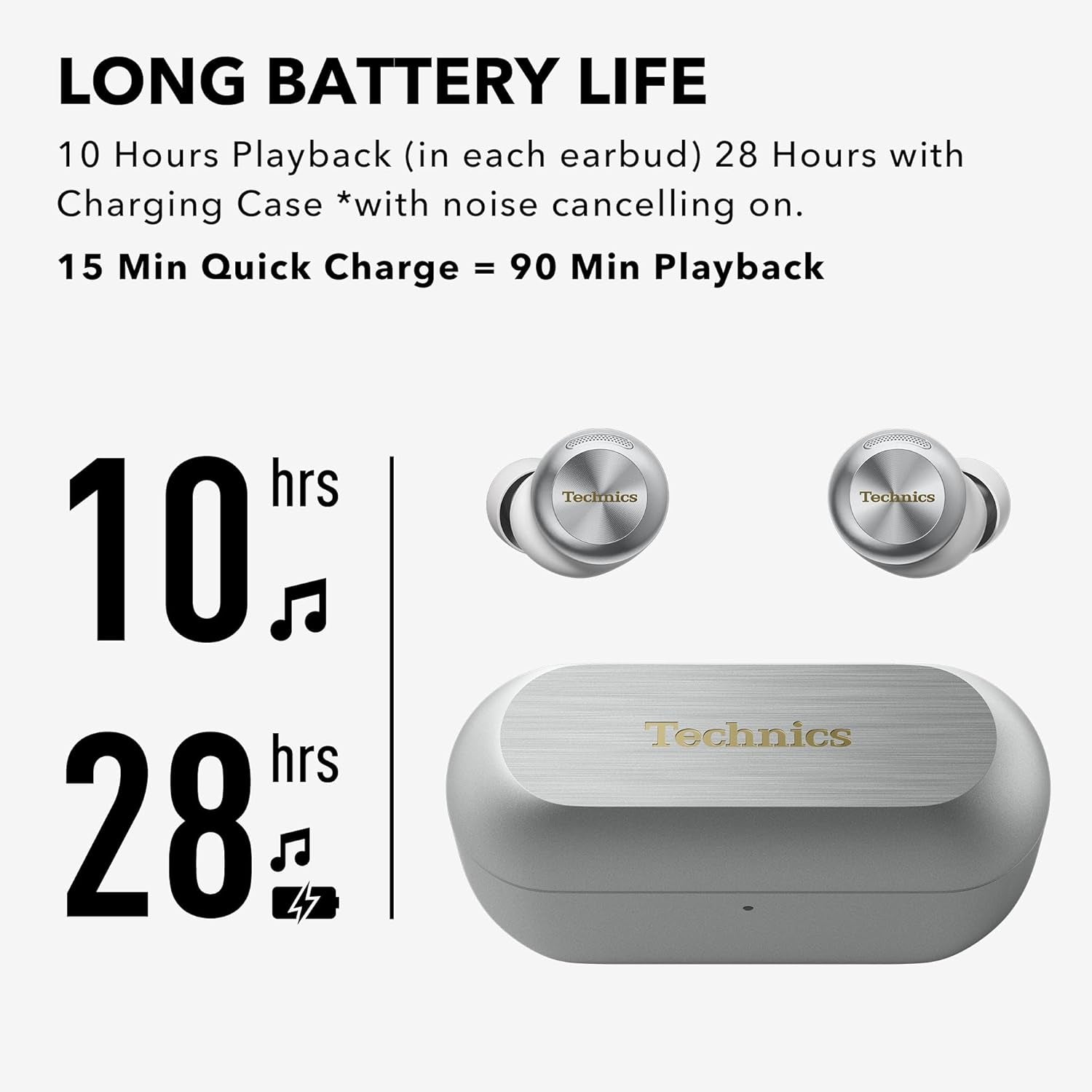 Reference Class Hi-Fi Wireless Earbuds, Dolby Atmos with Head Tracking, Adaptive Noise Cancelling, 3 Device Multipoint, 10-Hr Battery, Wireless Charging, Improved Fit - EAH-AZ100-S (Silver)