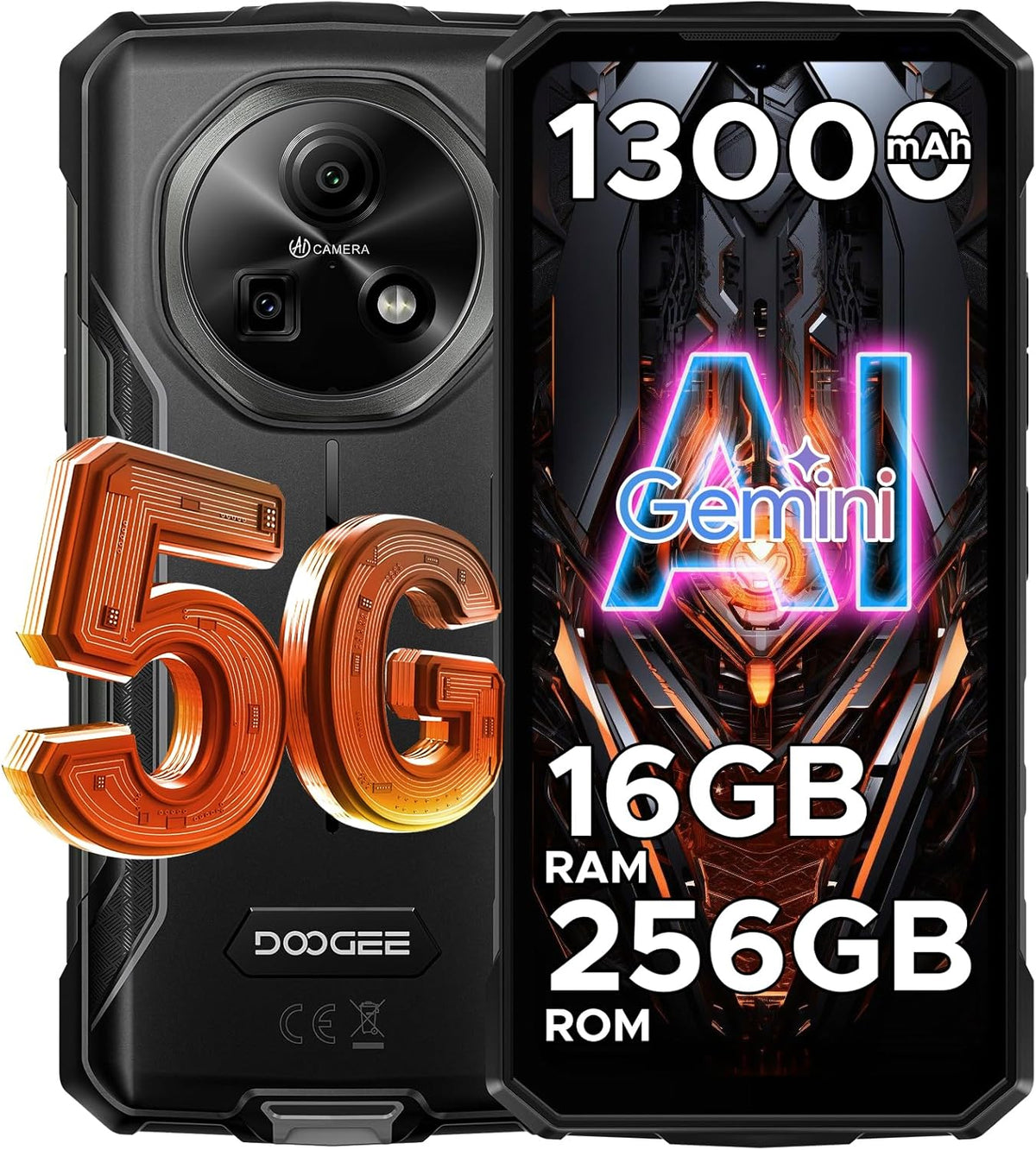 DOOGEE Fire 7 (2025) 5G Version Global - Celular Indestructible con Batería 13000mAh | 16GB+256GB - Gris