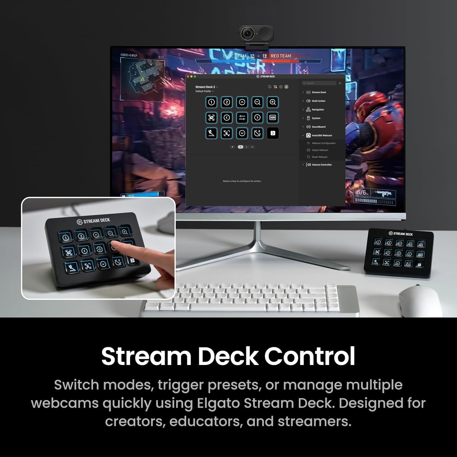 Link 2C Pro – 4K Webcam for Pc/Mac, 1/1.3” Sensor, Low-Light, Auto Framing, HDR, Directional Noise-Canceling Mics, Supports Stream Deck, Zoom, Teams, Twitch for Streaming or Meetings