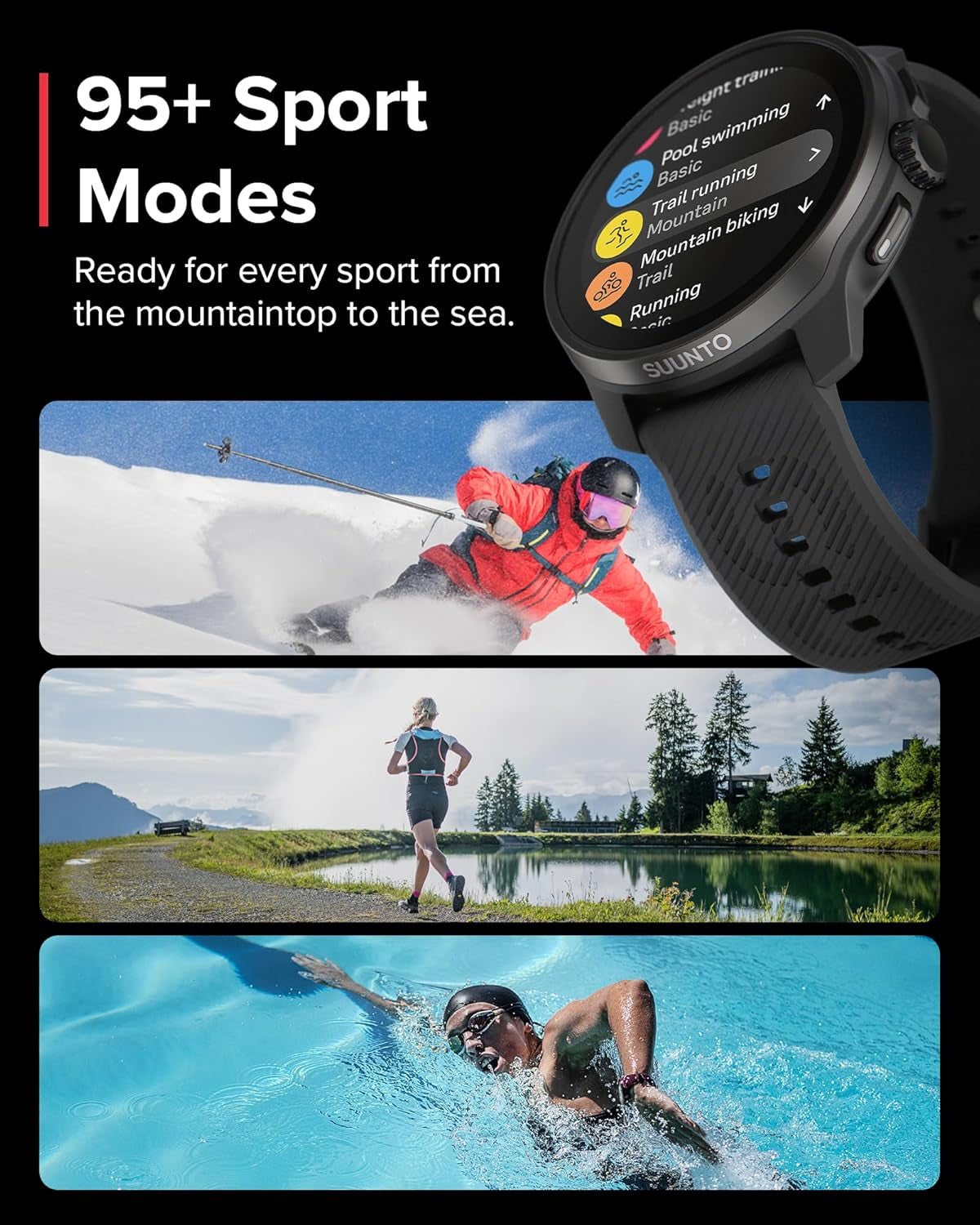 Race S GPS Sports Watch, 1.32" AMOLED Touchscreen W/Crown, 13 Days Battery Life, Training & Sleep Health Tracking, Dual-Gnss, 32GB Global Offline Maps, Lightweight for Running, All Black
