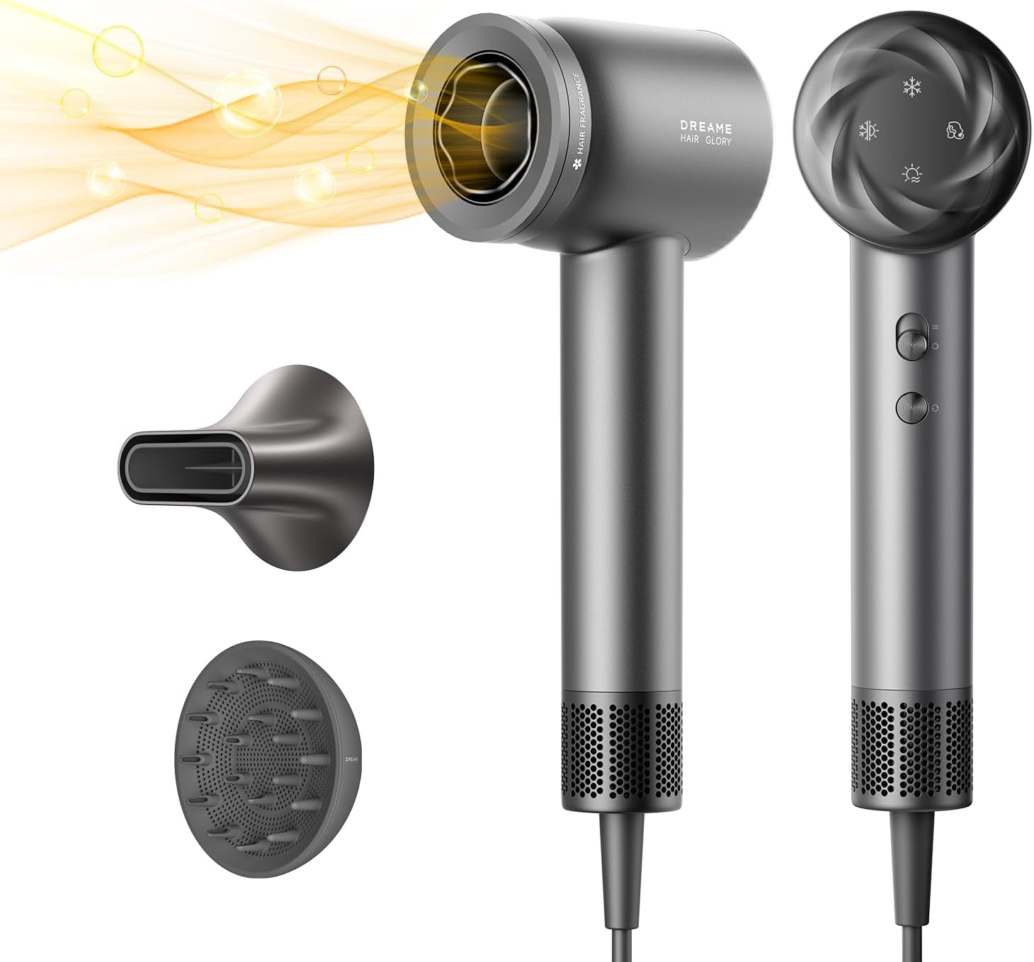 Glory Mix High-Speed Hair Dryer, Dual Voltage, 3 Magnetic Nozzles, Perfume Infusion, Customized Fragrant Drying, NTC Control, 300M Negative Lons, 110,000RPM Motor, 336G Lightweight, Gold