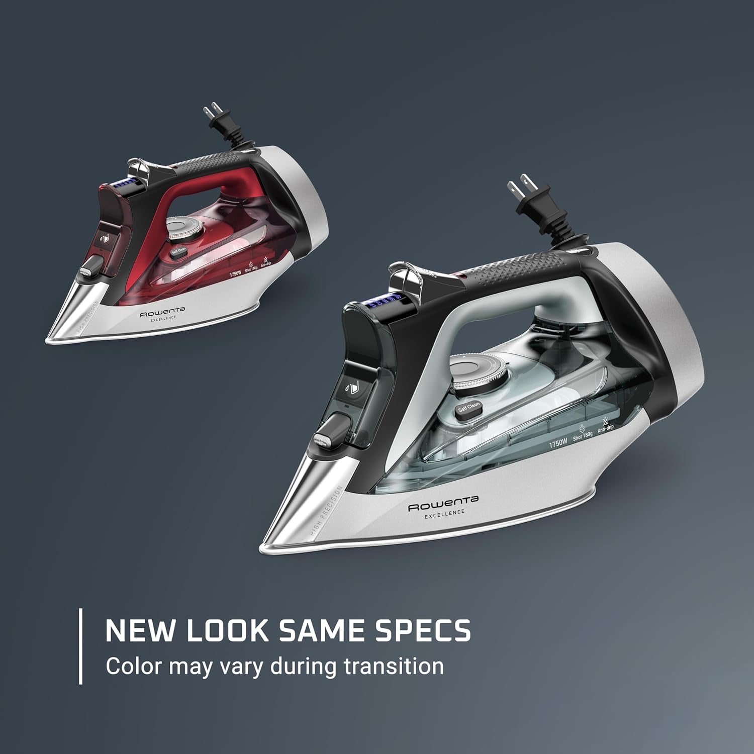 Iron, Focus Excellence Stainless Steel Soleplate Steam Iron for Clothes, Retractable Cord, 400+ Microsteam Holes, Powerful Steam, LED Display, 1750 W Ironing Clothes, Cordreel, Red DW5433