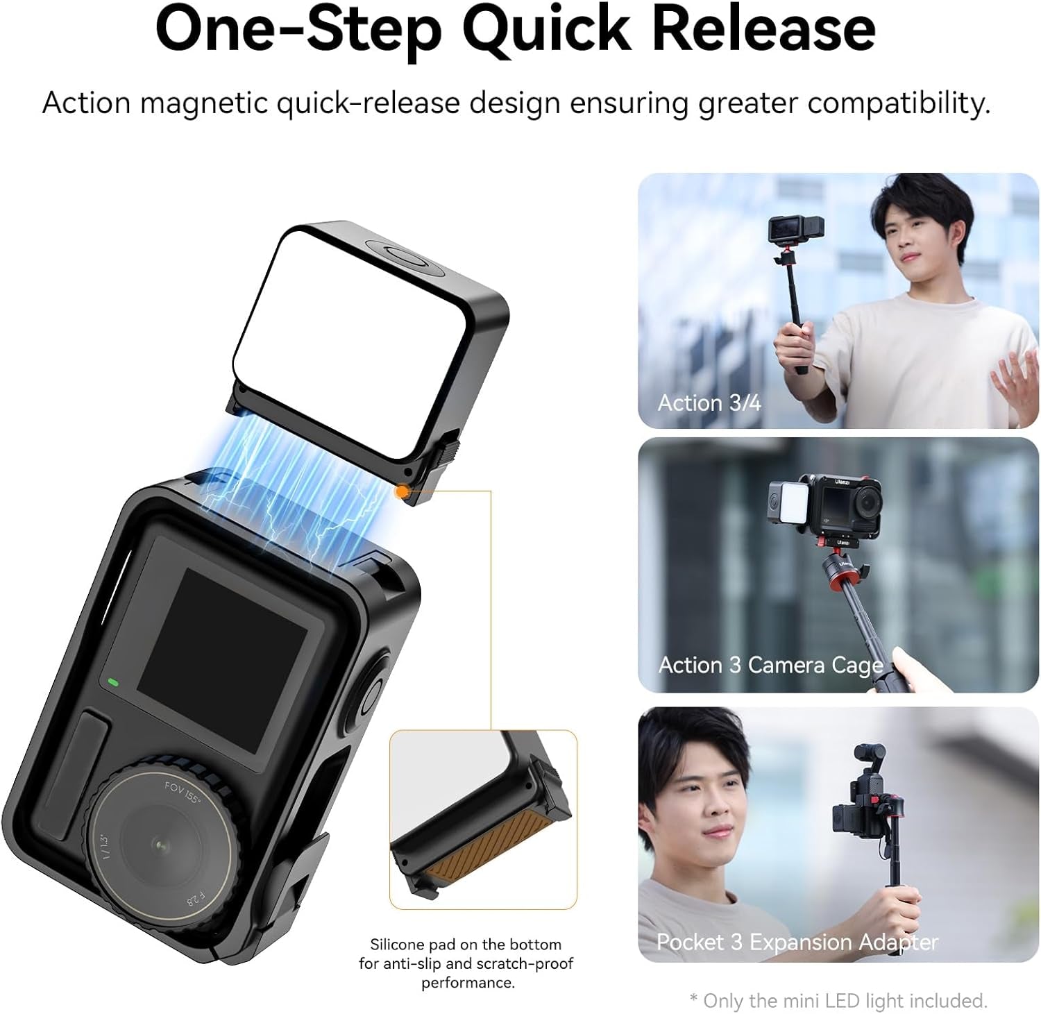 LM18 Vlogging Light Mini LED Action Camera Video Light Magnetic Photography Fill Lighting for DJI Osmo Nano Action 3/4 Camera Cage Accessories and  PK-06 Pocket 3/4 Expansion Adapter