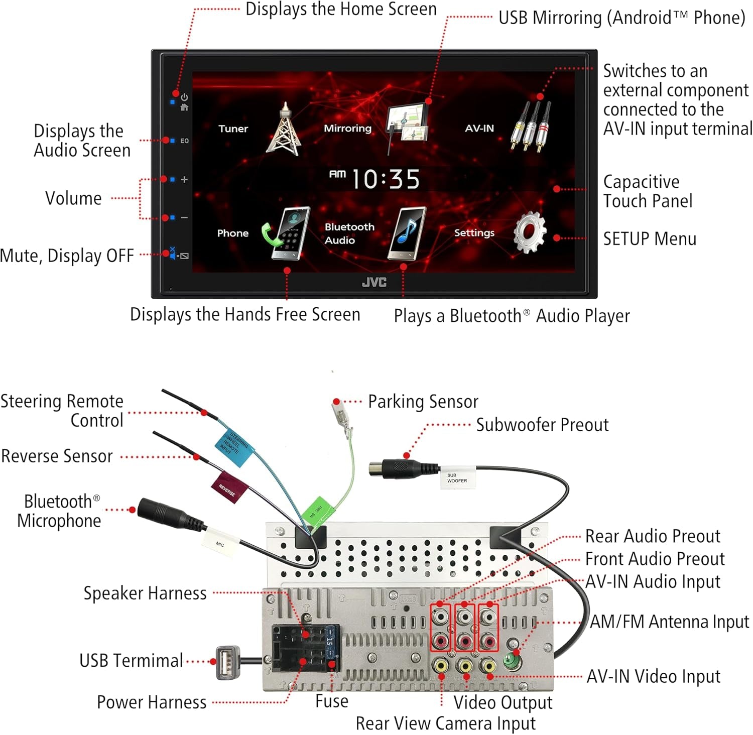 KW-M180BT Bluetooth Car Stereo Receiver with USB Port – 6.75" Touchscreen Display - AM/FM Radio - MP3 Player Double DIN – 13-Band EQ