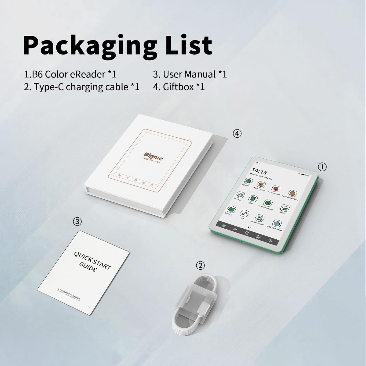 B6 Color E-Reader, Colour Ebook Readers 6 Inch E-Ink Ereaders Digital Epaper Tablet with Android 14, 4GB+64GB, Adjustable Front Light Ereader Device with Audiobook Translator Voice Recorder