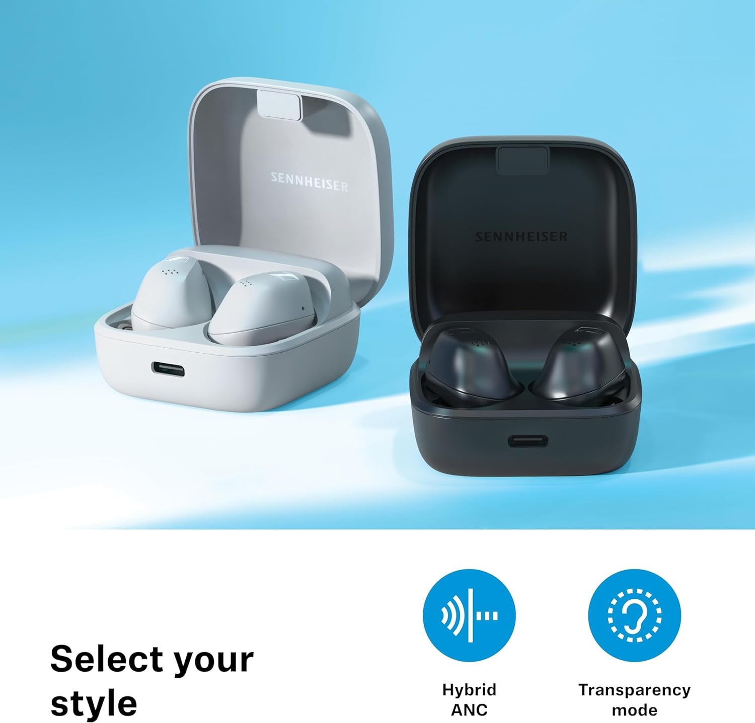 Sennheiser ACCENTUM True Wireless Auriculares - Sonido Nítido Con ANC Híbrida, Diseño Ergonómico, 28 Horas De Duración De Batería, Interfaz Táctil Y Calidad De Llamada Con Doble Micrófono - Negro