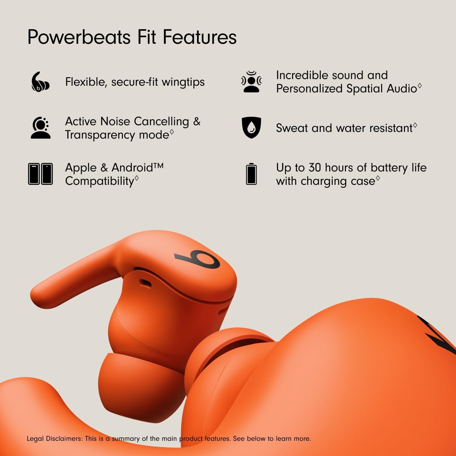 Power Fit - Wireless Noise Cancelling Workout Earbuds with Secure-Fit Wingtips, up to 30-Hour Battery Life, Sweat & Water Resistant, Apple & Android Compatible - Spark Orange