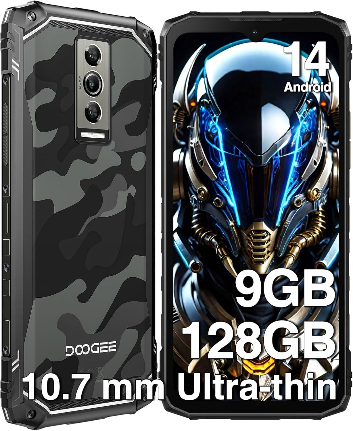 Blade 10 Rugged Smartphone, 10.7Mm Thin Rugged Phone, Android 14, 6.56" HD+ 90Hz IPS Screen, Octa-Core,9Gb+128Gb/2Tf, 5150Mah Battery,16Mp Camera, Ip68/Ip69K/Dual 4G Sim/Face Id/Gps/Otg(Black)