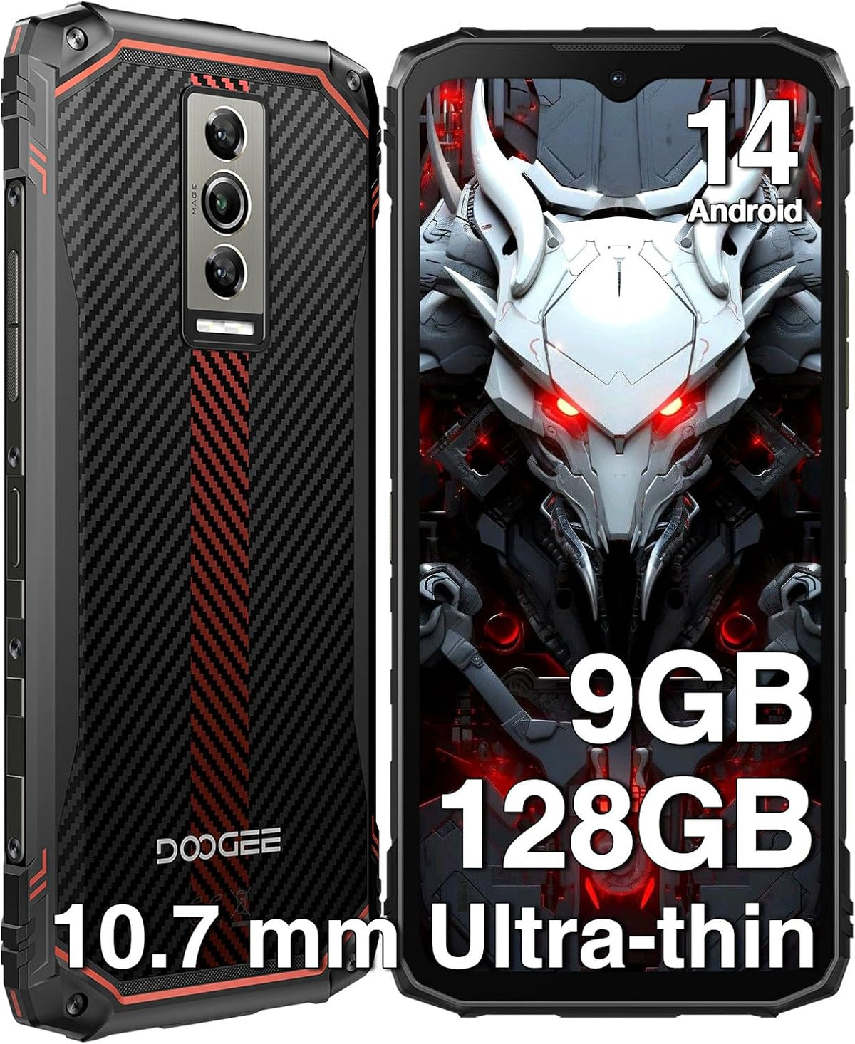 DOOGEE Blade 10 Version Global : Celular Indestructible Diseño Slim, Batería 5150mAh y 128GB - Rojo