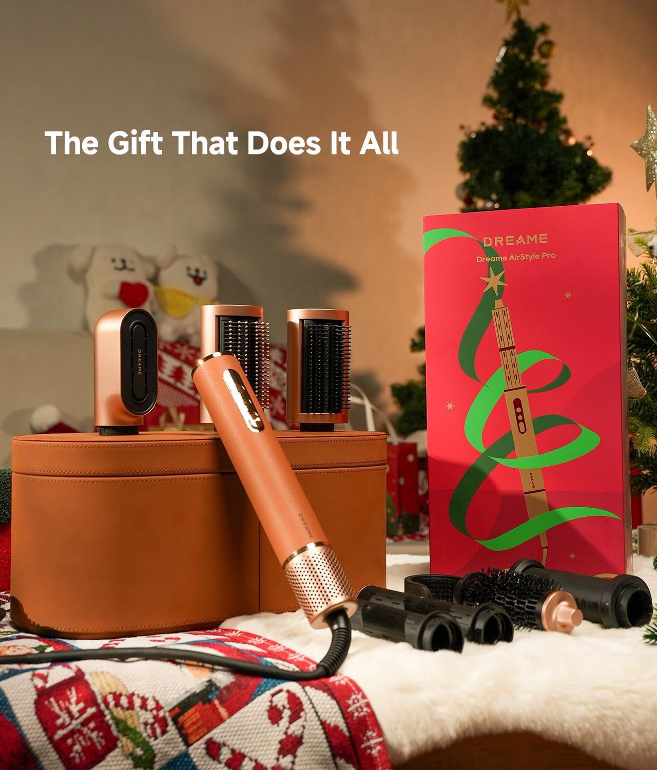 Airstyle Pro 7-In-1 Hair Styler & High Speed Dryer | Snap-On Attachments for Curling, Smoothing, Volumizing | Fast Drying, Frizz Control, Cool Shot | Luxury Leather Package, 120V Voltage