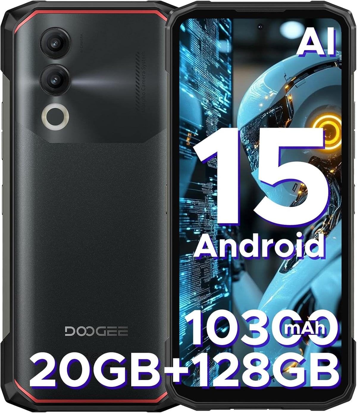 DOOGEE Blade 20 Version Global Celular Indestructible Batería Gigante 10300mAh y Android 15 | 128GB - Negro