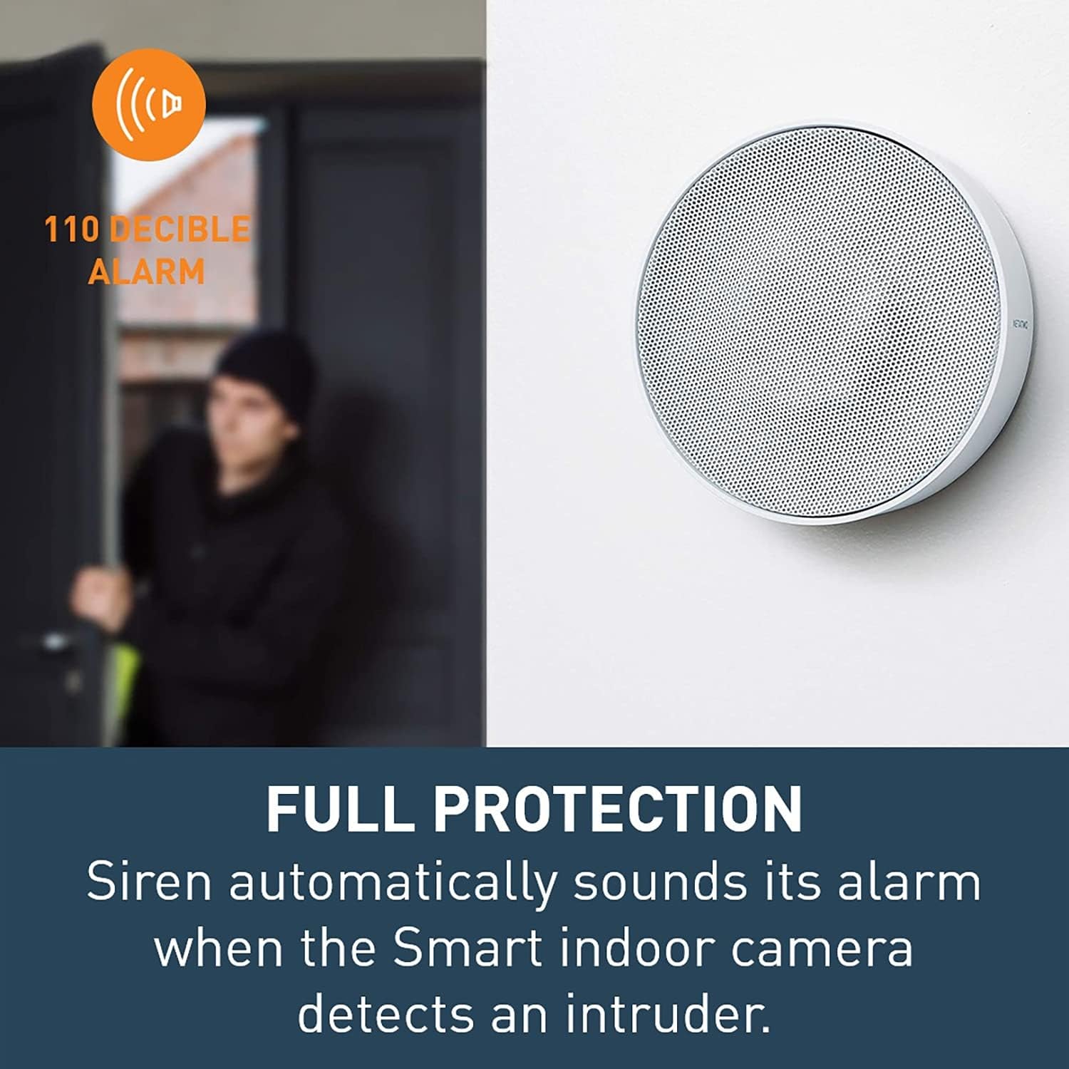 Smart Indoor Siren by , Wireless, 110 Decibal Siren, Auto Arm & Disarm, Batteries or Wire Powered, NIS01US