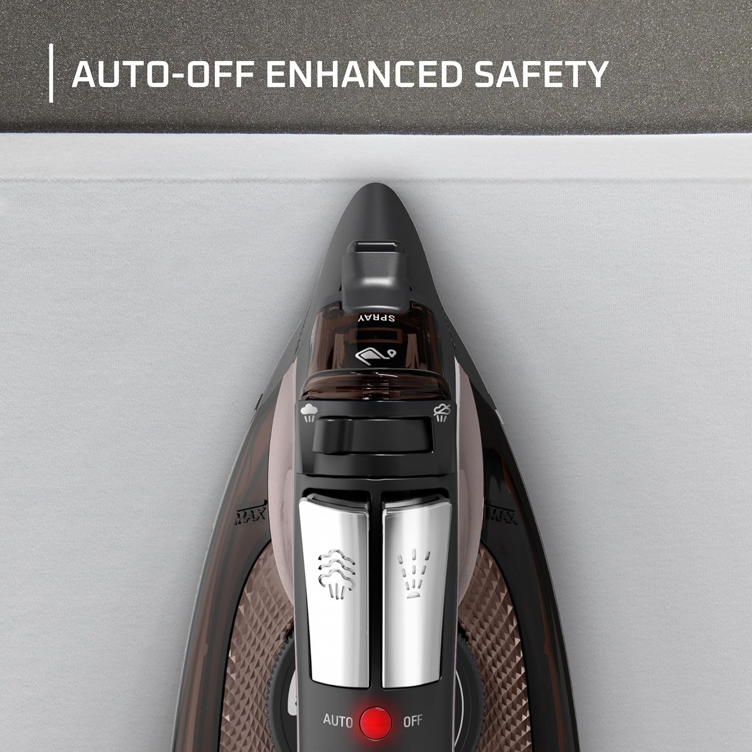 Access Stainless Steel Soleplate Steam Iron with Retractable Cord, Powerful Steam Diffusion, Auto-Off and Anti-Drip, 1725 Watts, Black Clothes Iron, DW2459