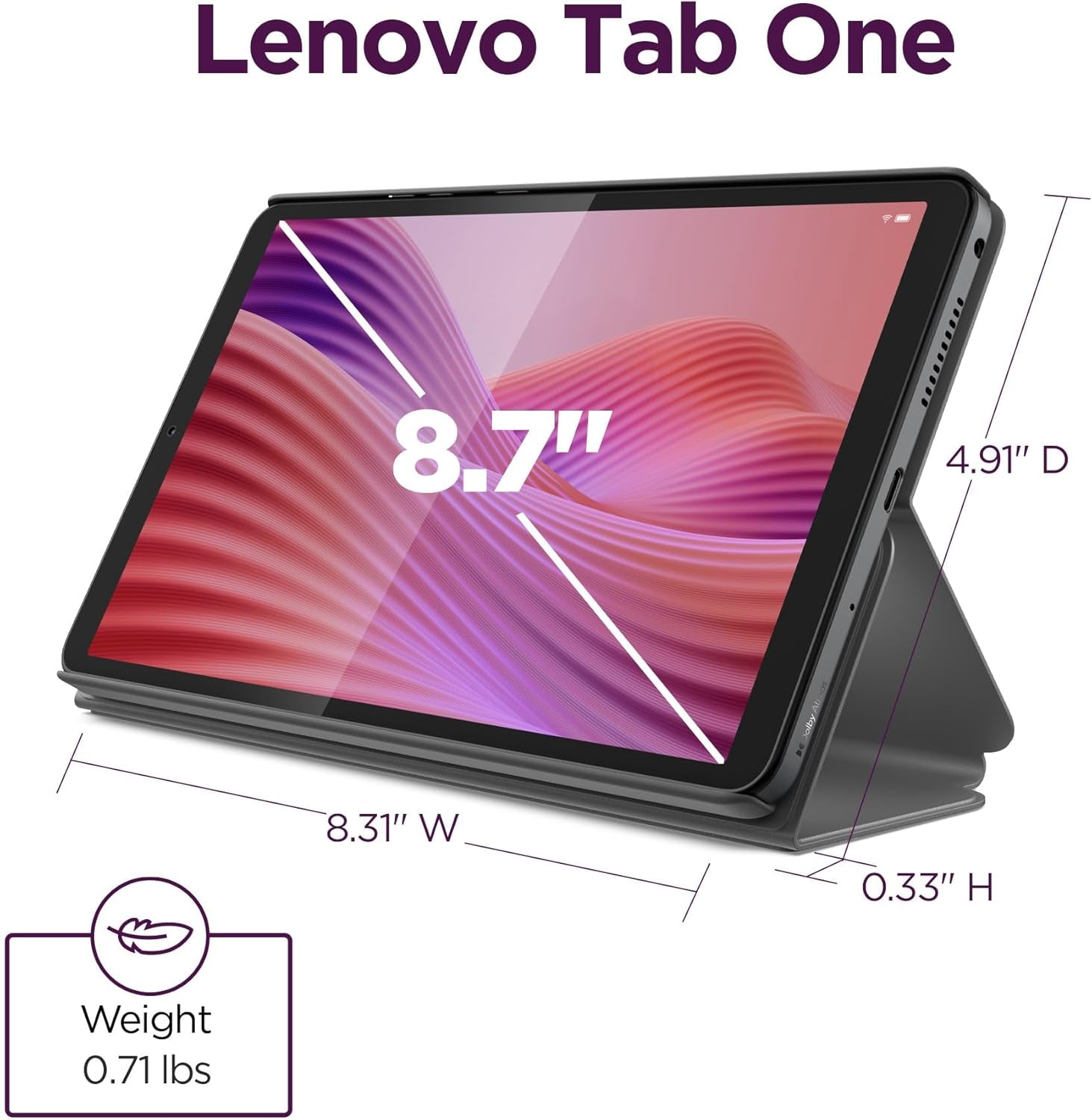 Tab One - Lightweight Tablet - up to 12.5 Hours of Youtube Streaming - 8.7" HD Display - 4 GB Memory - 64 GB Storage - Mediatek Helio G85 - Includes Folio Case