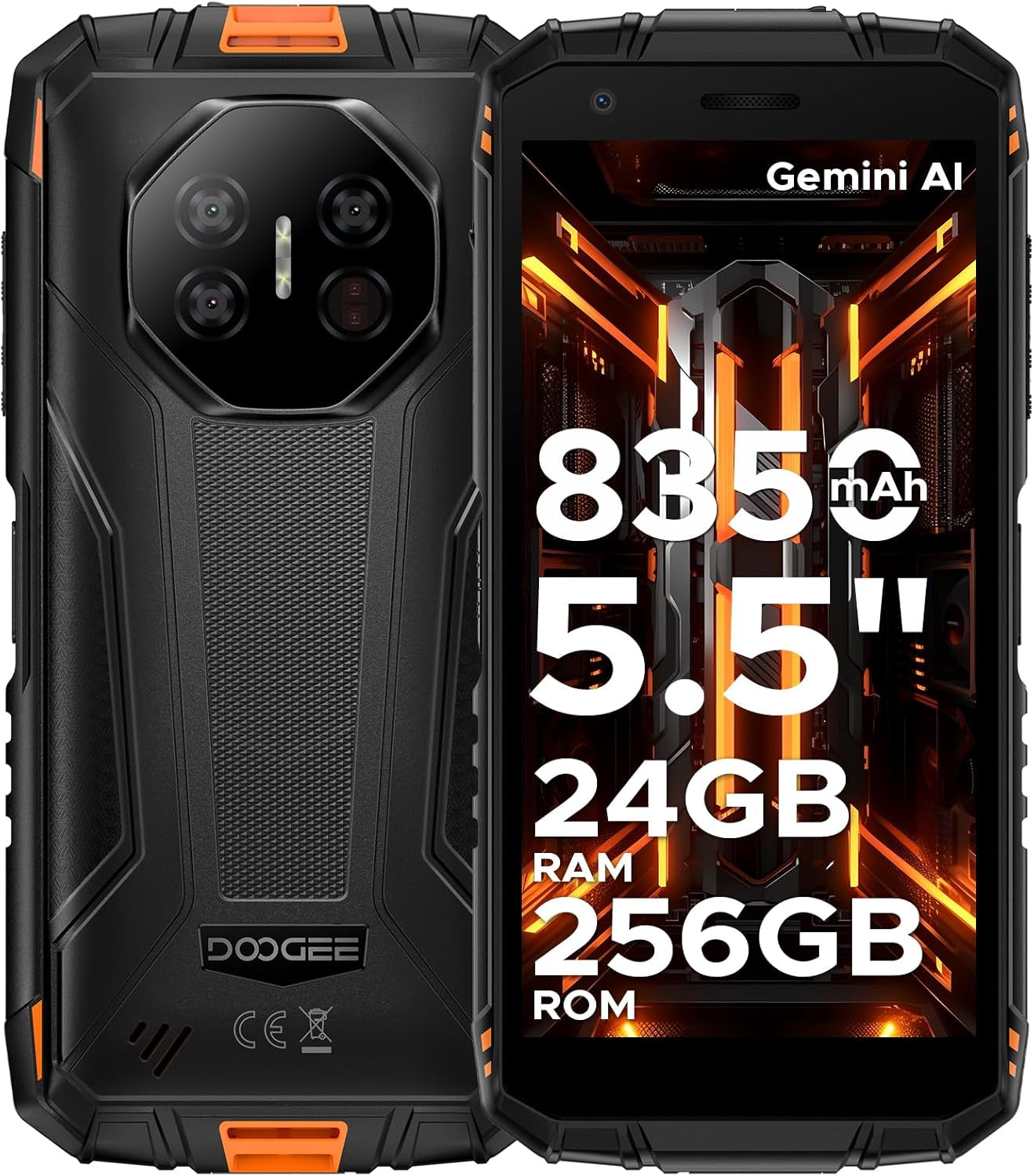 Fire 3 Ultra Android 15 Rugged Phone Unlocked, 8350Mah,24Gb+256Gb,5.5" IPS HD+ Display,16Mp+20Mp Rugged Smartphone, Octa Core Android Phone,Widevine L1/Fingerprint Id/Face Unlock/Nfc