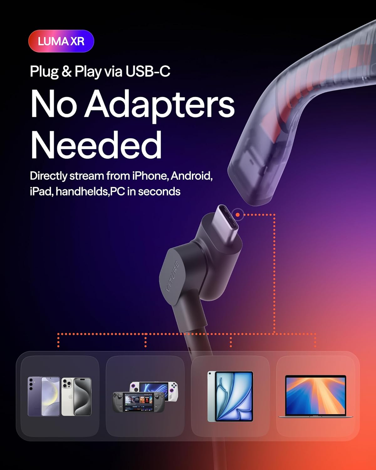 VITURE Lentes XR Luma – Pantalla Virtual 146" 1200P con Ajuste de Miopía (-6.0D) y Diseño Translúcido