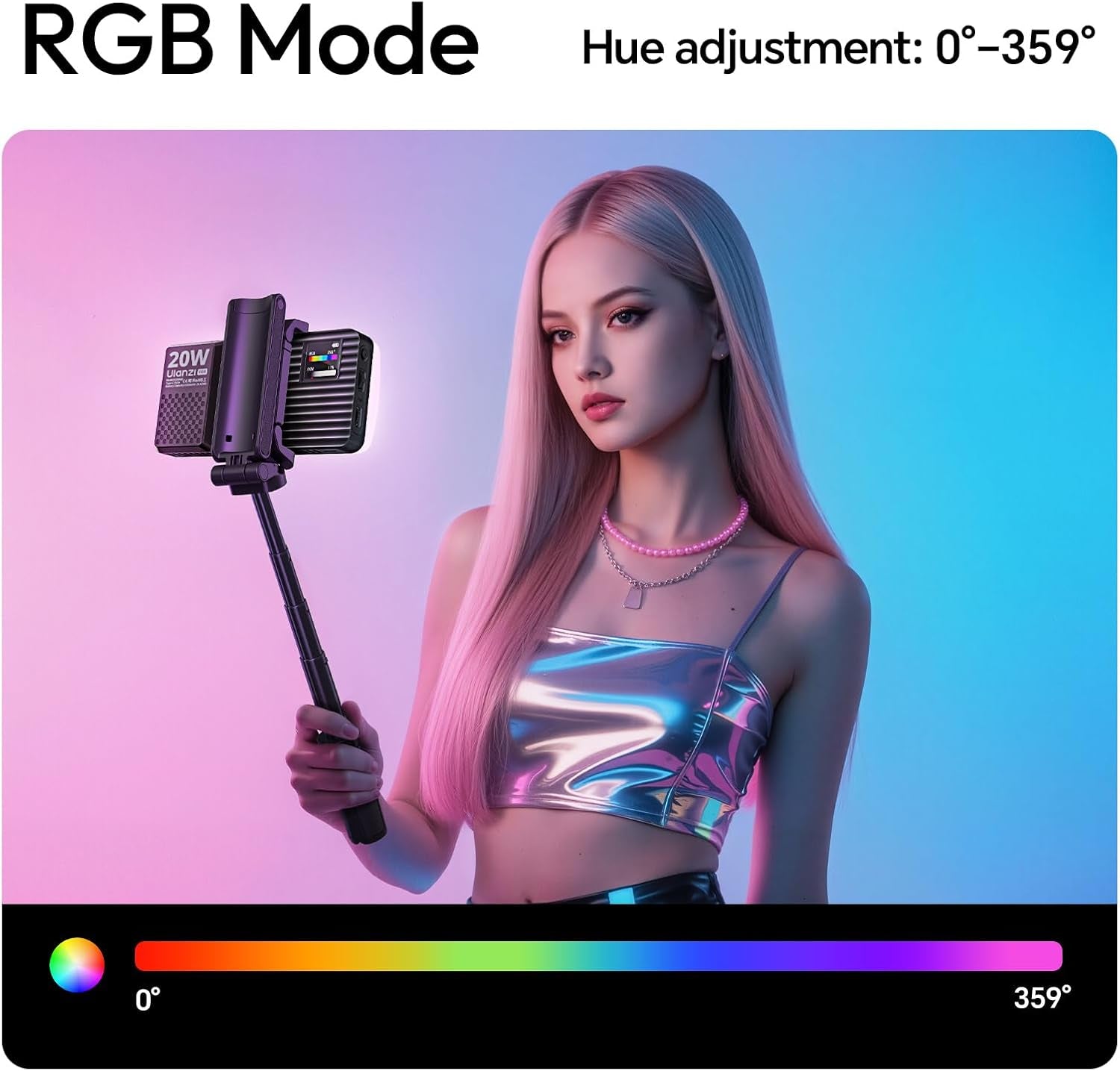 K20 RGB Video Light, 20W LED Camera Light Panel for Photography, 1800-9000K CRI95+ 20 Effects, 3300Mah Rechargeable Portable Photo Video Lighting for DSLR Sony Canon Nikon Fuji Vlogging Tiktok