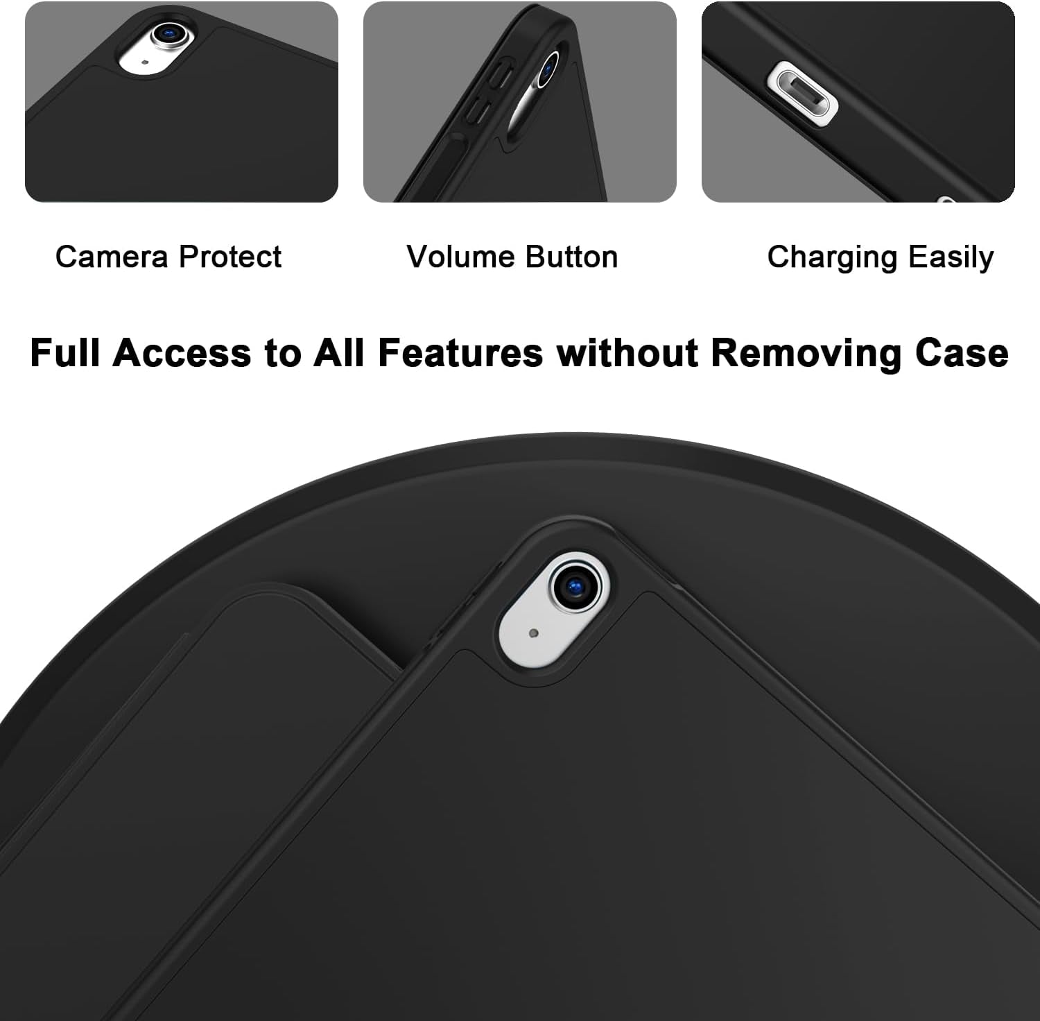 Case for Ipad (A16) 11 Inch 2025/Ipad 10Th Generation 10.9 Inch 2022, Slim Trifold Stand Protective Cover with Pencil Holder and Soft TPU Back,Support Auto Sleep/Wake (Black)