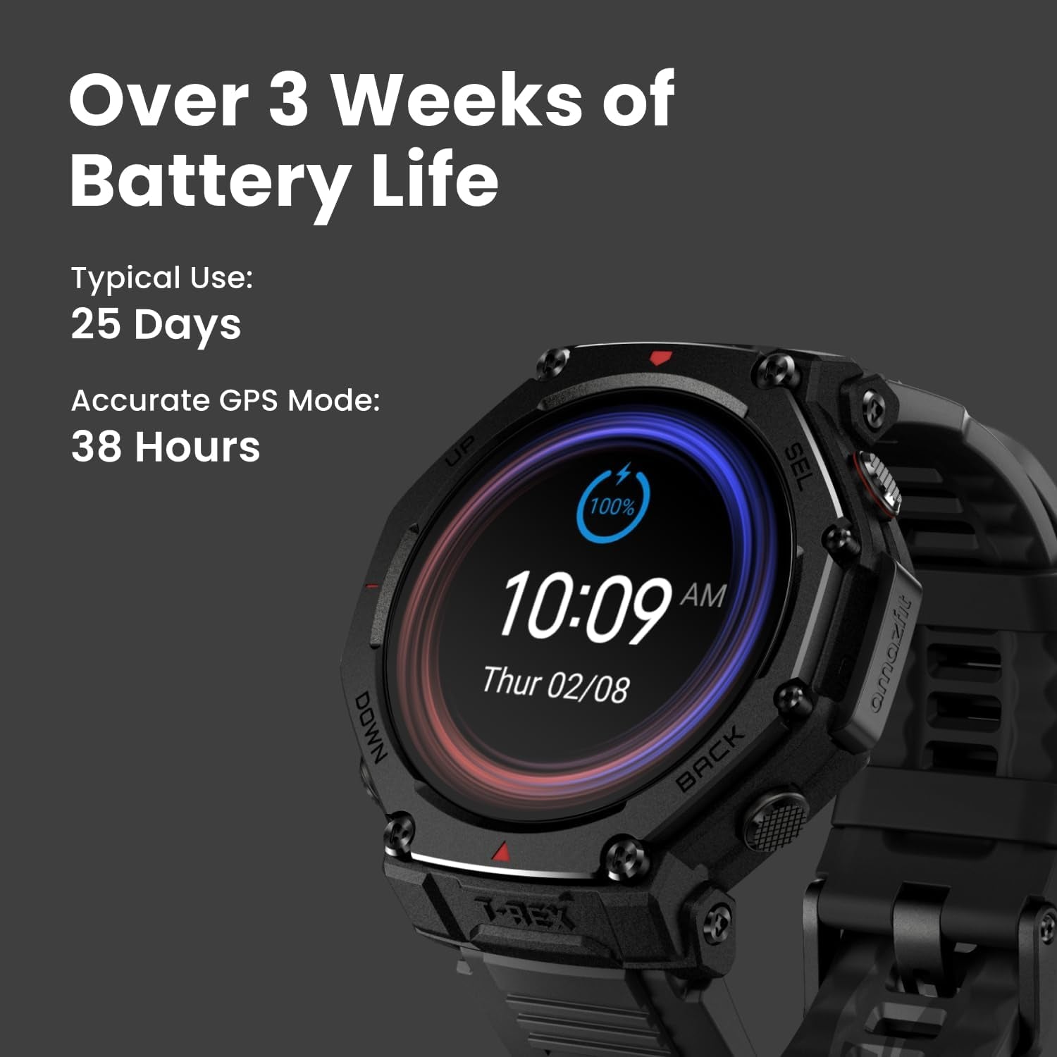 T-Rex 3 Pro Outdoor Smart Watch 48Mm Sapphire AMOLED Display, Ti Bezel, Dual Band GPS, Offline Maps, 25 Days Battery, Built-In Flashlight, 10 ATM, 180+ Sports Mode for Android & Iphone, Black