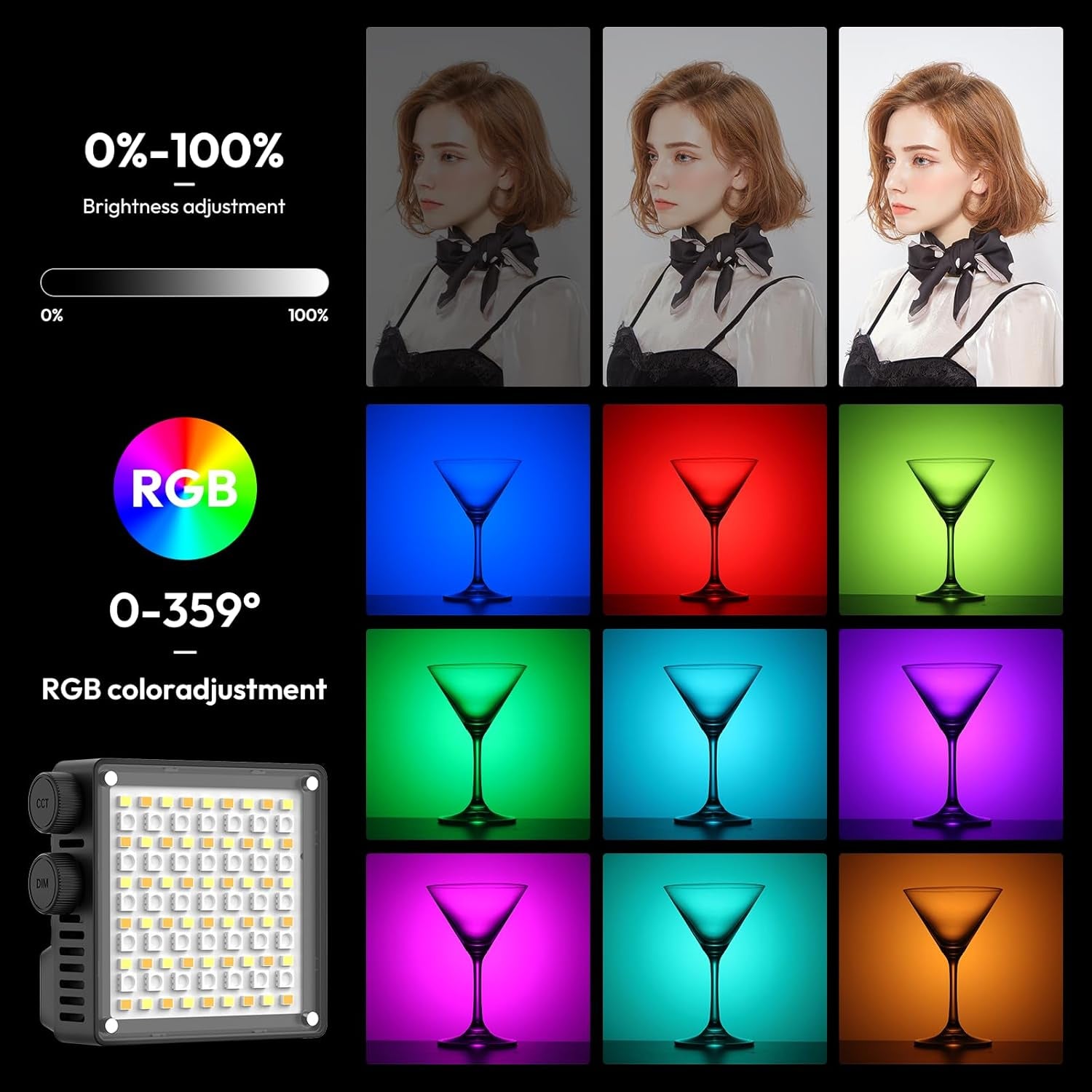 LE20 RGB Video Light, 20W Pocket Camera Light, 2500-9000K CRI 95+ 20 Scene 360° Full Color Portable Photography Video Lighting Mini LED Fill Light for Youtube, Tiktok, 5000Mah Rechargeable