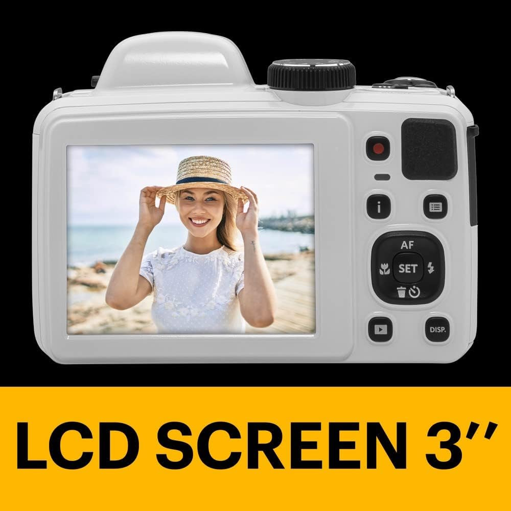 PIXPRO AZ425-WH 20MP Digital Camera 42X Optical Zoom 24Mm Wide Angle Lens 1080P Full HD Video Optical Image Stabilization Li-Ion Battery 3" LCD Vlogging Camera (White)