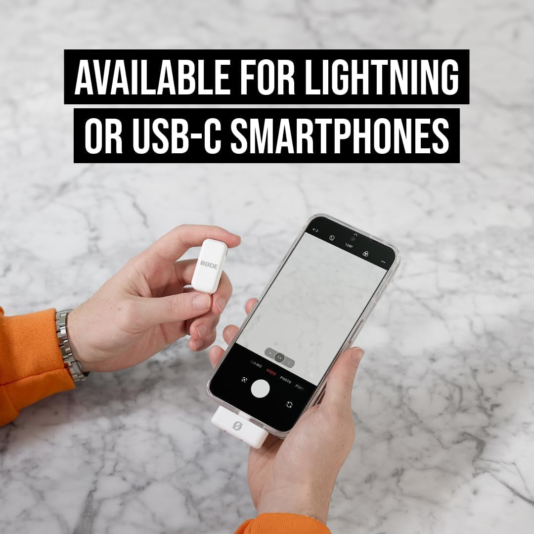 Wireless Micro - Compact Wireless Microphone, Two Mics with Charge Case for Smartphone Content Creation - USB-C, White