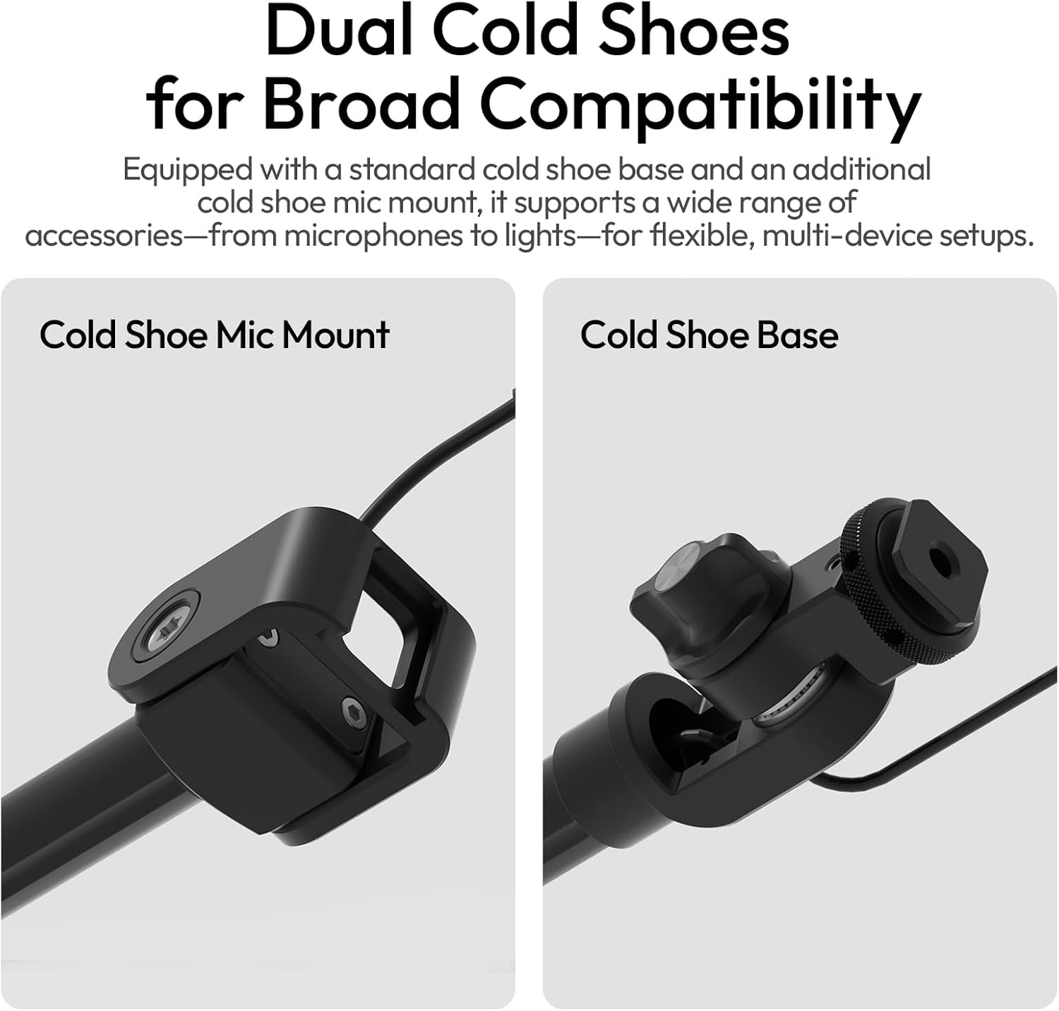 ZJ08 Extendable Cold Shoe Mic Arm Pole with Built-In 3.5Mm Audio Cable, 3 Section Aluminum Microphone Boom Pole for Cold Shoe Microphones, Angle Length Adjustable, 1KG Max Load