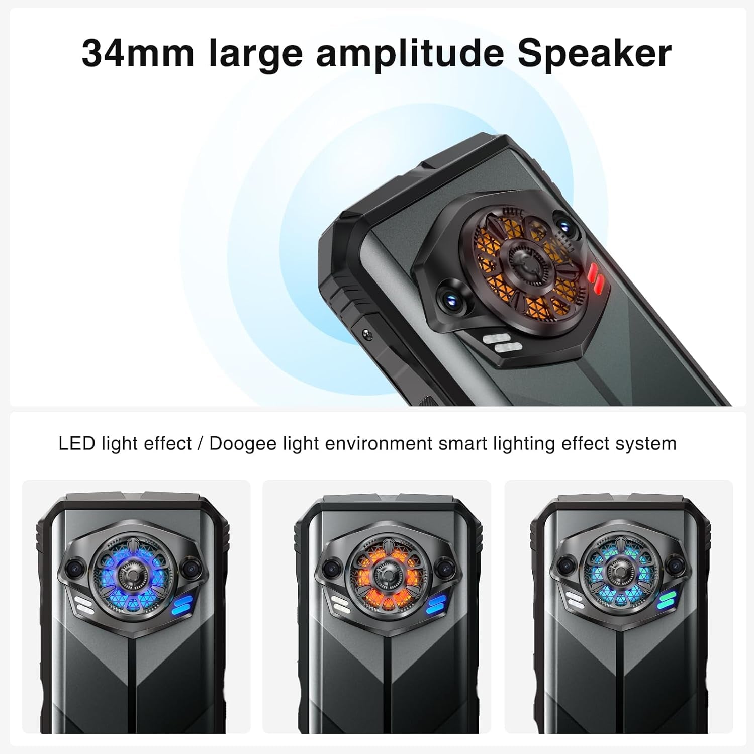 S Punk Rugged Smartphone Unlocked, 10800Mah Battery Rugged Phone, 16GB+256GB Cell Phone Android 14, 126Db Speaker, 6.58" Fhd+90Hz,50Mp+16Mp,Led Light/Dual Sim/Nfc/Otg/Face Id/Fingerprint, Dark