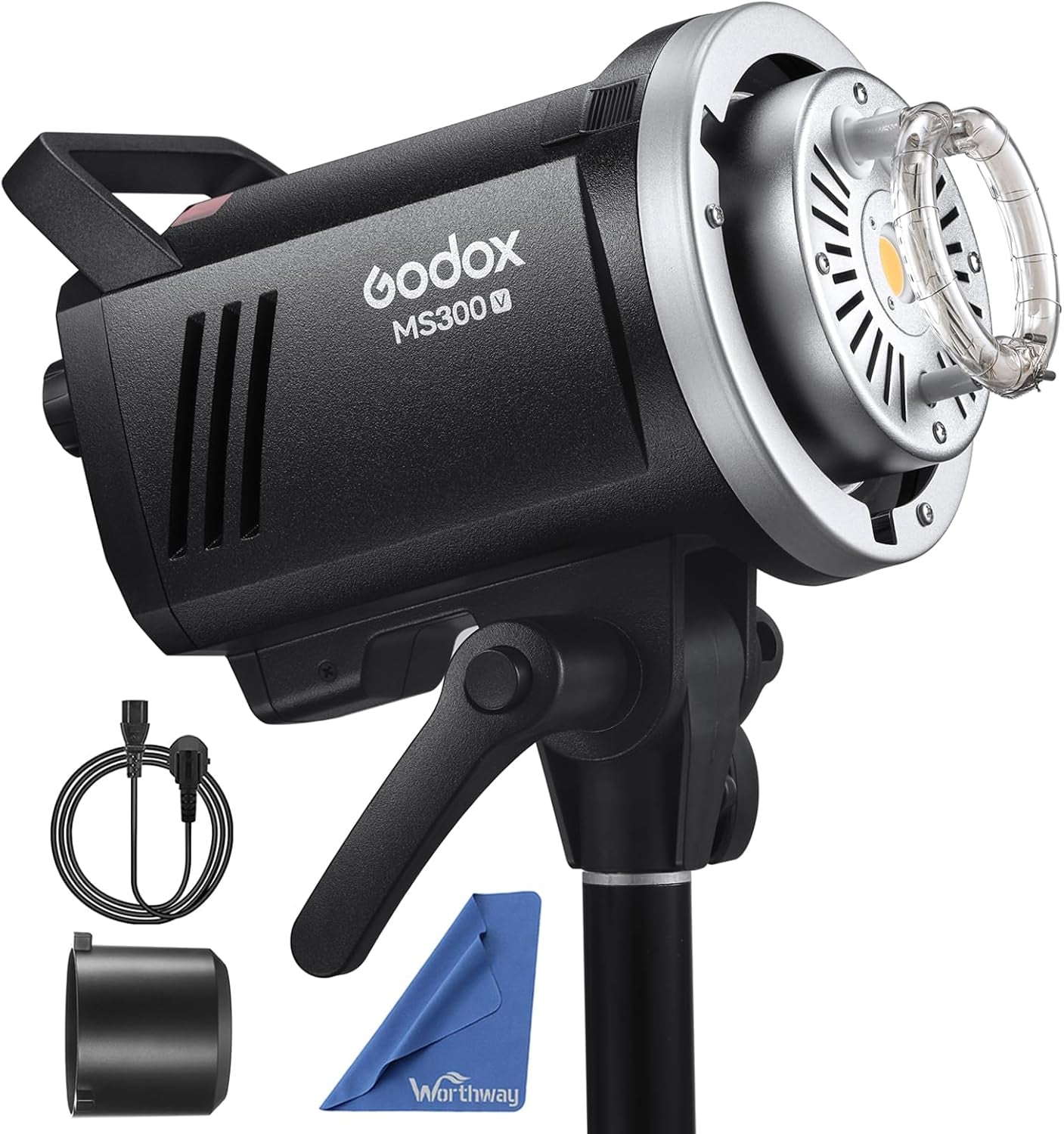 MS300V MS300-V Compact Studio Strobe Flash Light - 300W,GN58 0.1-1.8S Recycle Time,2.4G X System,Bowens Mount LED Modeling Lamp for Photographic Studio Portrait Shooting(Ms300 Upgraded Version)