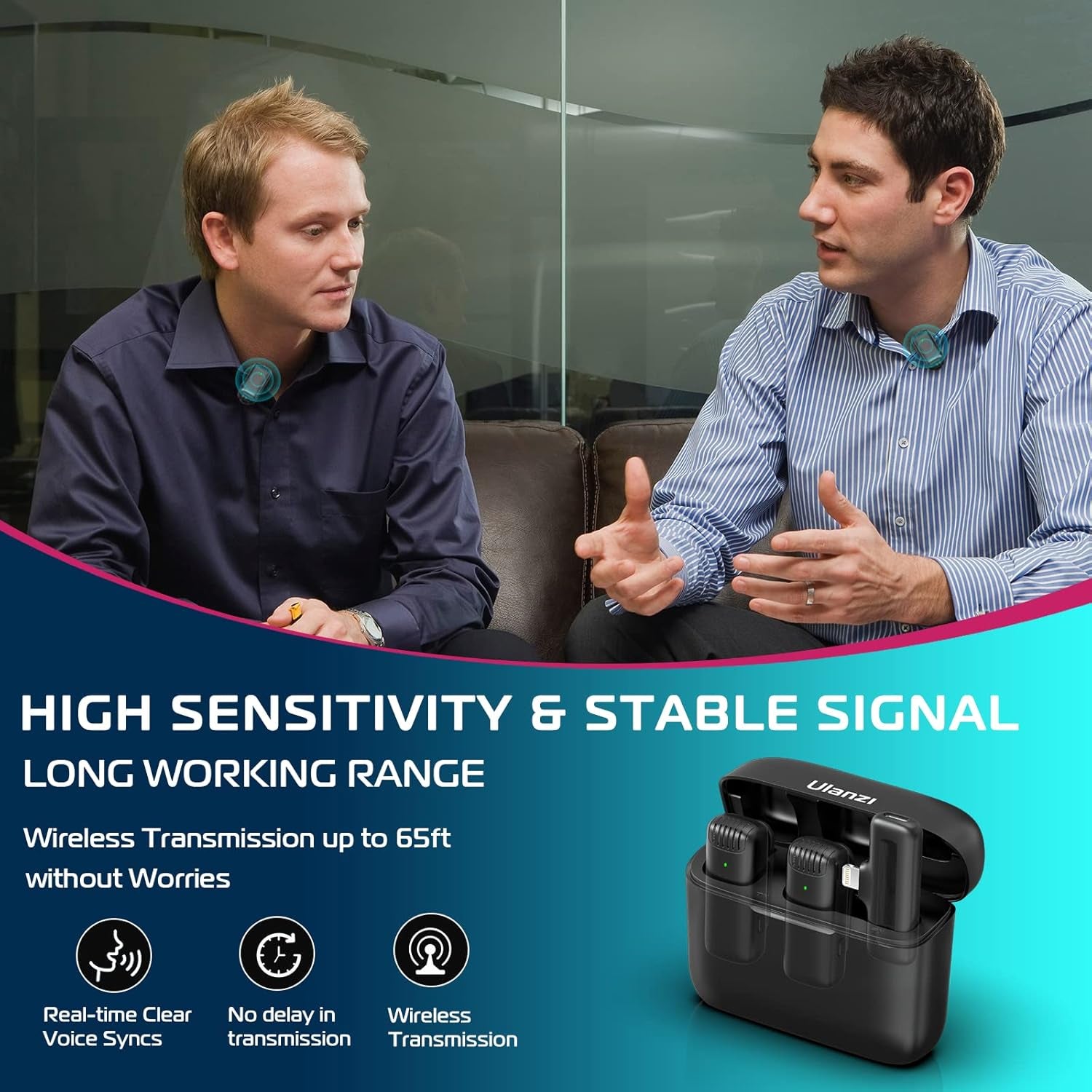 J12 Wireless Lavalier Microphone for Iphone Ipad, 2-In-1 Plug-Play Mic with Charging Case for Phone Video Recording, 65Ft Transmission Range