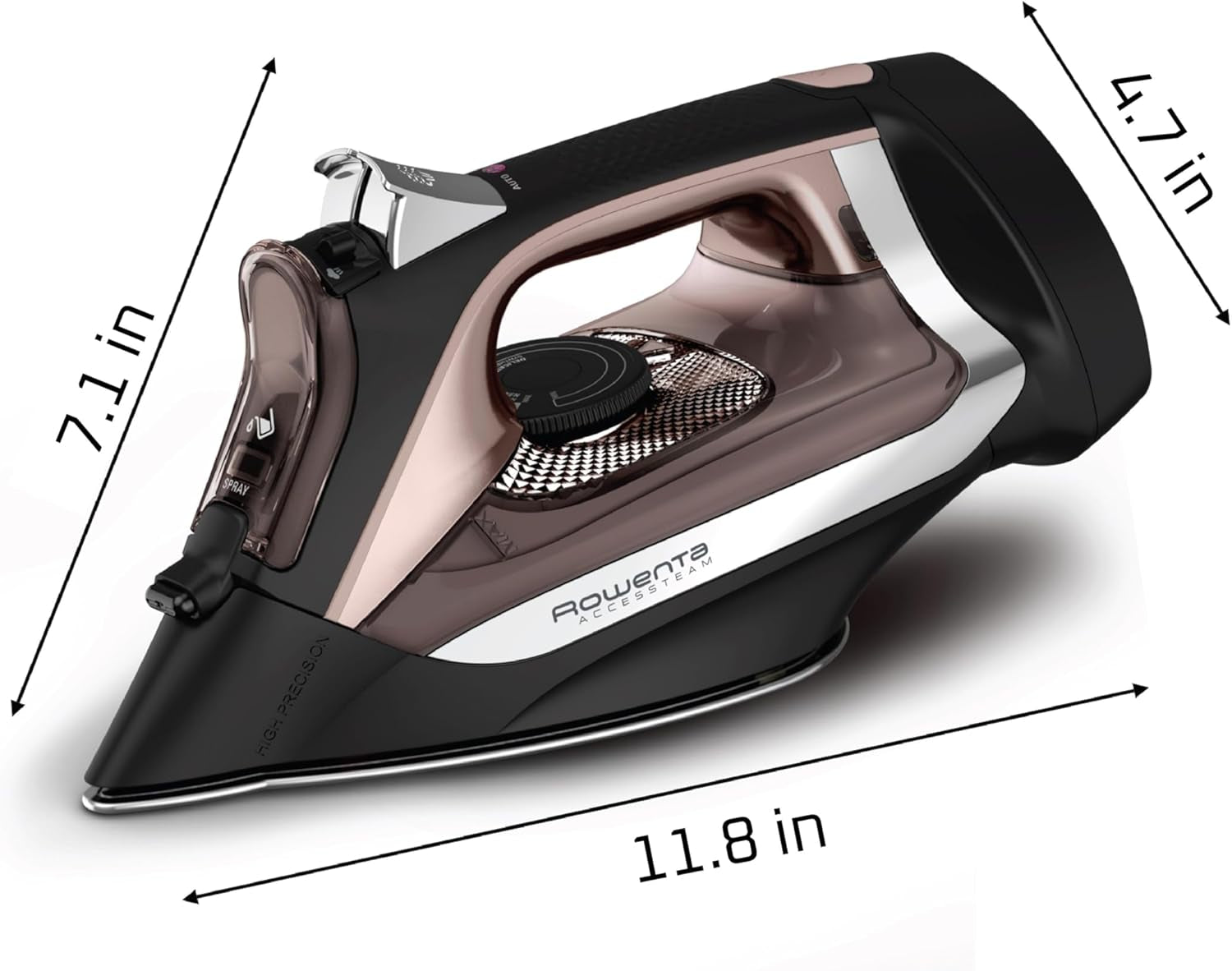 Access Stainless Steel Soleplate Steam Iron with Retractable Cord, Powerful Steam Diffusion, Auto-Off and Anti-Drip, 1725 Watts, Black Clothes Iron, DW2459