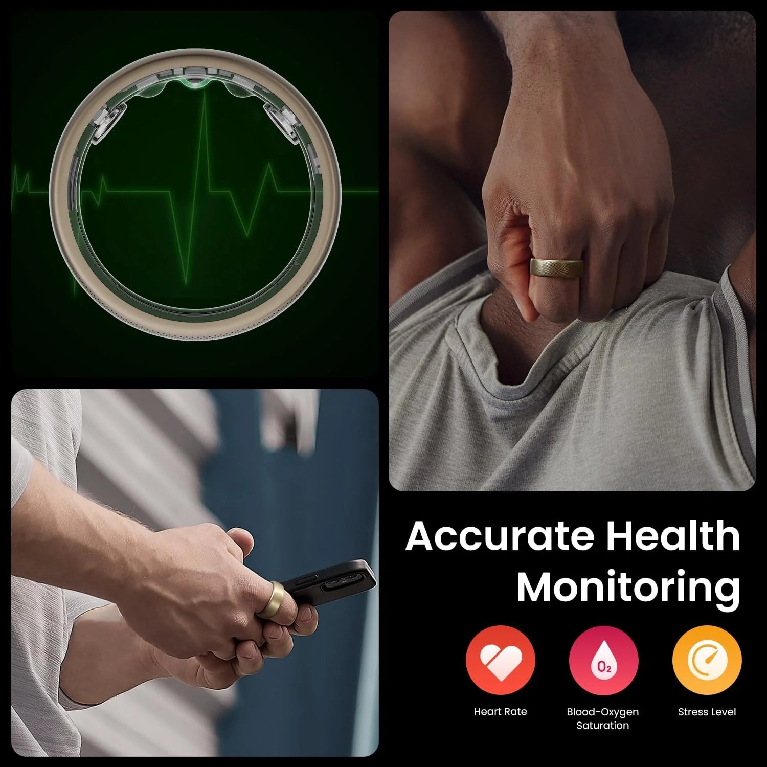 Amazfit Helio Ring Inteligente de Salud, Anillo Rastreador de Fitness, Sin Suscripción, Monitorea el Sueño, la Frecuencia Cardíaca y el Estrés, Aleación de Titanio, Carga Rápida de 1.4 Horas