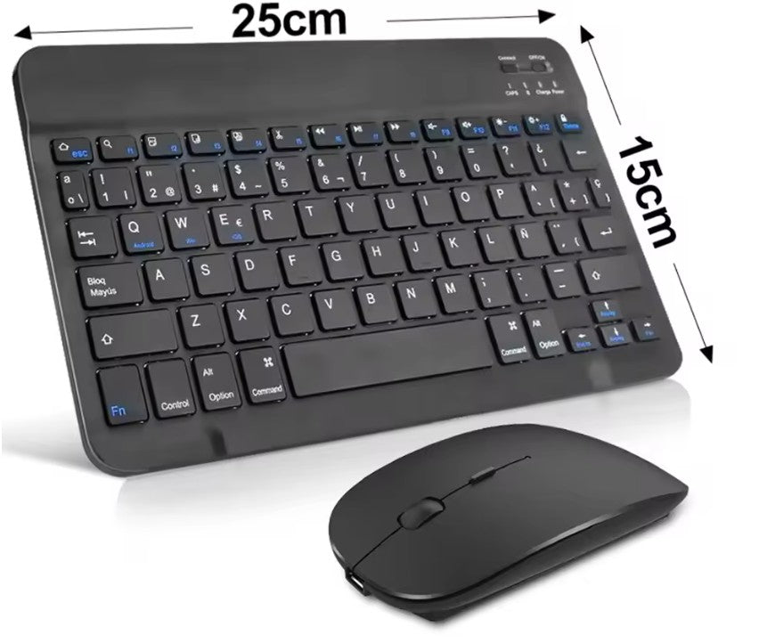 Combo de Teclado y Mouse Inalámbrico Bluetooth para Tablet – Compatible con iPad, Android y Windows. Versión Español