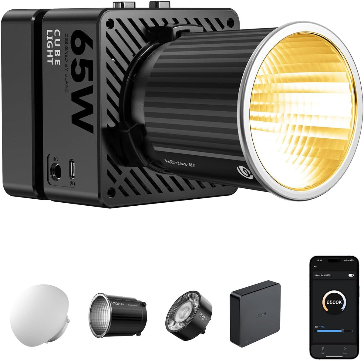 ULANZI Luz de video EC65 - Luz de video LED COB de 65 W