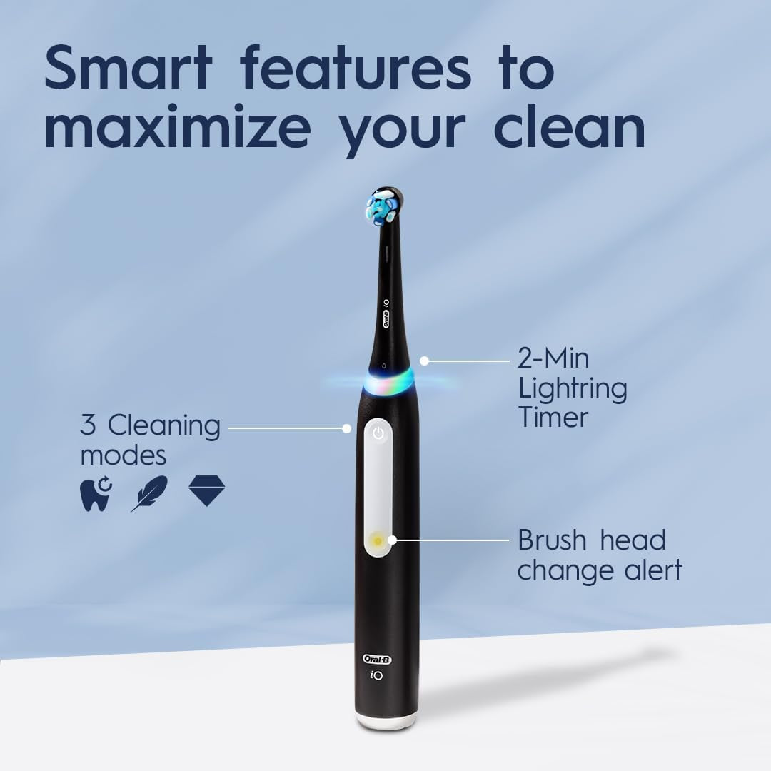 Io Deep Clean Rechargeable Electric Toothbrush, Black, Io Series 3 Limited, 2 Brush Heads, Travel Case, Pressure Sensor, 3 Cleaning Settings