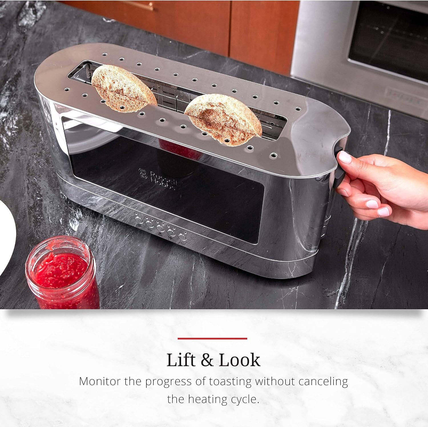 TRL9300BKR 2-Slice Glass Accent Long Toaster, Black & Silver
