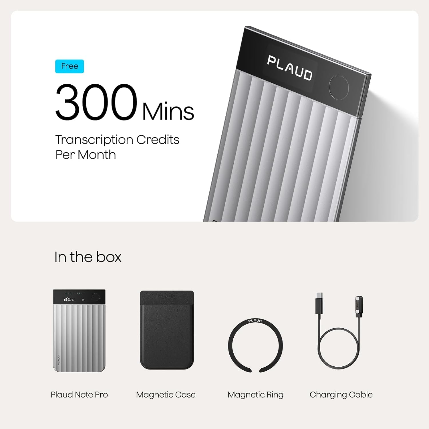 Note Pro AI Voice Recorder, Transcribe & Summarize with AI, App Control, Note Taker for Meetings & Calls, Supports 112 Languages, Ultra-Slim W/Instantview Display, Case Included, Silver