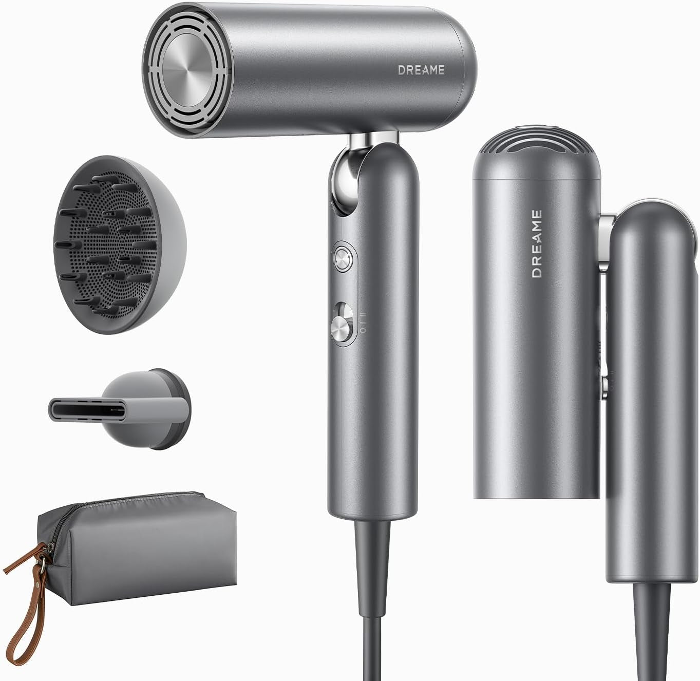 Pocket Pro Hair Dryer, Dual Voltage Travel Blow Dryer with Diffuser, 1300W Professional Highspeed Ionic Hair Blower, Fast Drying, Low Noise, Lightweight, No Heat Damage, Global Travel 120V/240V