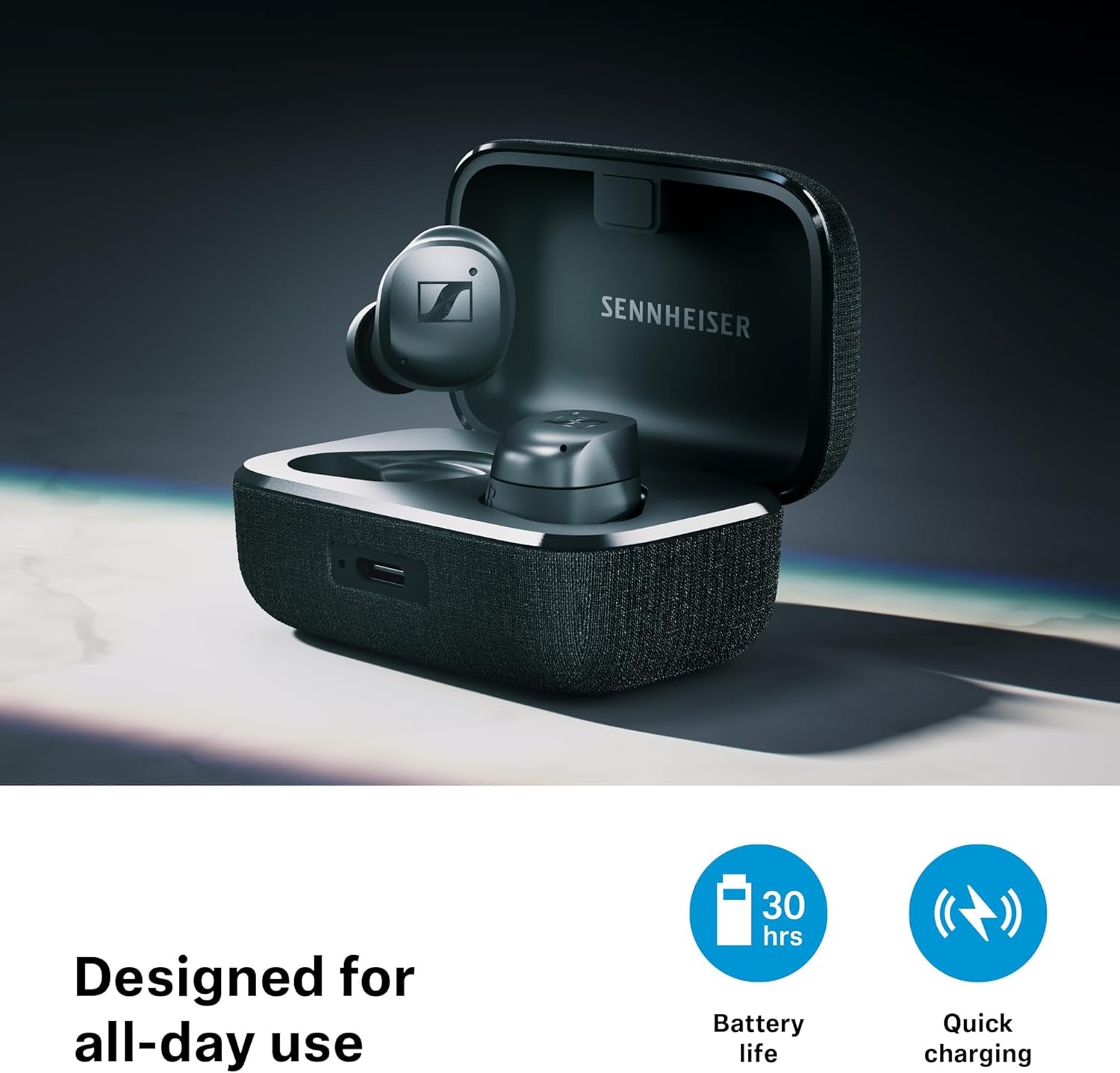Sennheiser MOMENTUM True Wireless 4 Auriculares Inteligentes - Bluetooth 5.4, Sonido Nítido, Diseño Cómodo, 30 Horas De Autonomía Y Cancelación De Ruido Activa Adaptativa - Negro Grafito