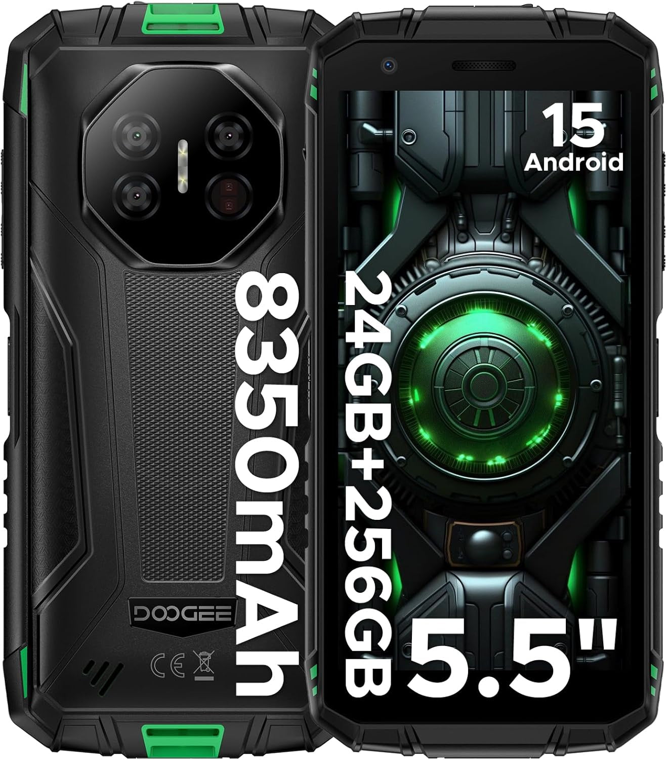 Fire 3 Ultra Android 15 Rugged Phone Unlocked, 8350Mah,24Gb+256Gb,5.5" IPS HD+ Display,16Mp+20Mp Rugged Smartphone, Octa Core Android Phone,Widevine L1/Fingerprint Id/Face Unlock/Nfc