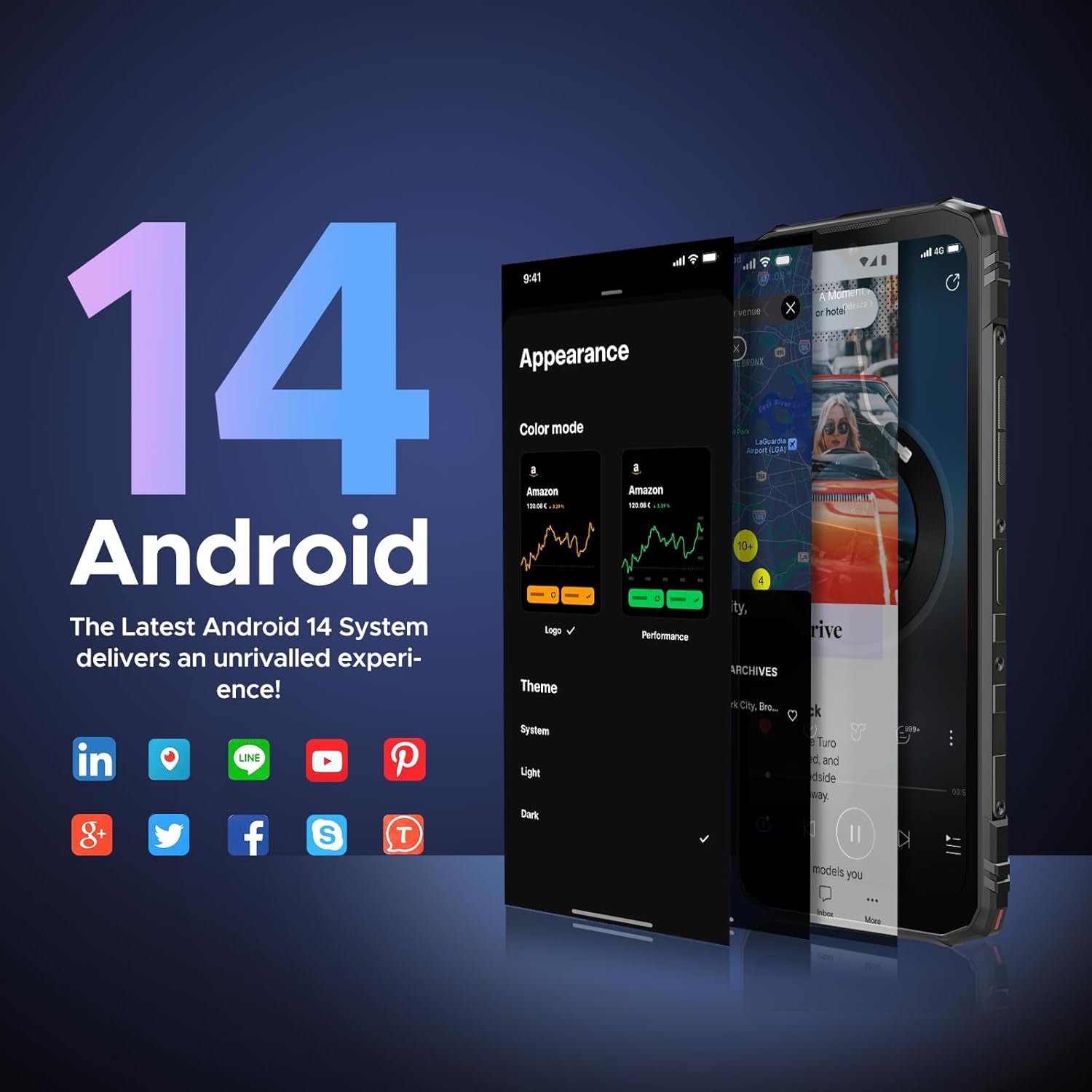 Blade 10 Rugged Smartphone, 10.7Mm Thin Rugged Phone, Android 14, 6.56" HD+ 90Hz IPS Screen, Octa-Core,9Gb+128Gb/2Tf, 5150Mah Battery,16Mp Camera, Ip68/Ip69K/Dual 4G Sim/Face Id/Gps/Otg(Black)