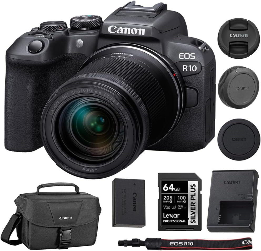 EOS R10 Mirrorless Camera with RF-S 18-45Mm Lens Bundle with 64GB SDXC Memory Card +  200ES EOS Shoulder Bag (3 Items)