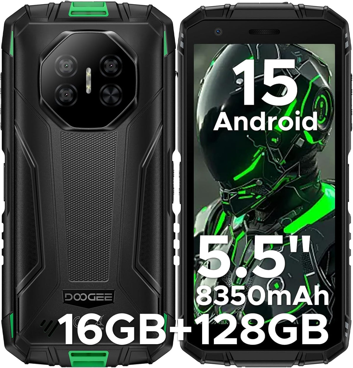 DOOGEE Fire 3 Pro Version Global - Celular Indestructible Compacto (5.5") con Batería 8350mAh | 16GB+128GB - Verde