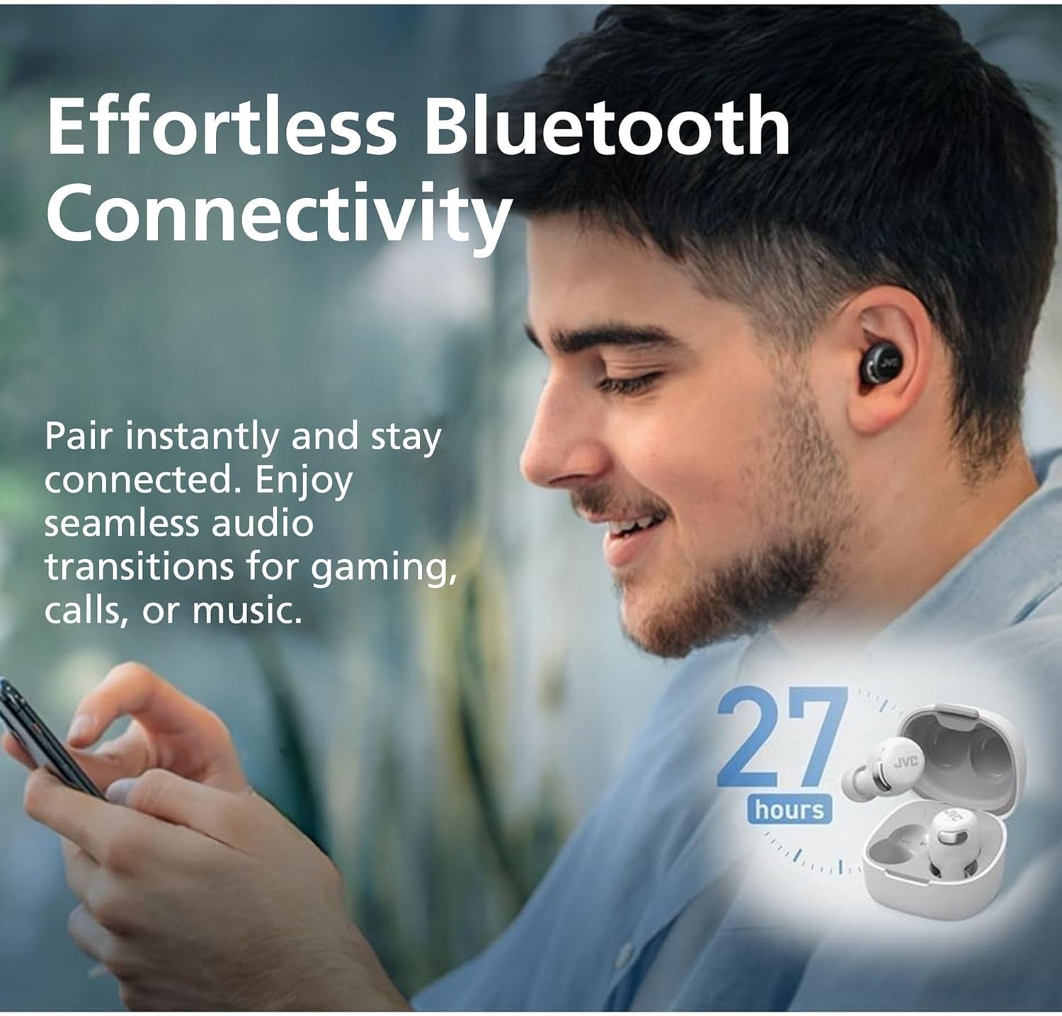 True Wireless Compact Earbuds – Active Noise Cancelling, up to 27 Hours Playback, Low Latency Mode - IPX4 Sweat/Rain Proof, Quick Charge Case, Mic