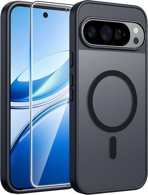 Funda para Google Pixel 10 y 10 Pro: Funda para Pixel 9 y 9 Pro | Funda magnética mate, resistente, translúcida y a prueba de golpes - Protección militar, resistente y delgada (6.3 pulgadas/Negro)