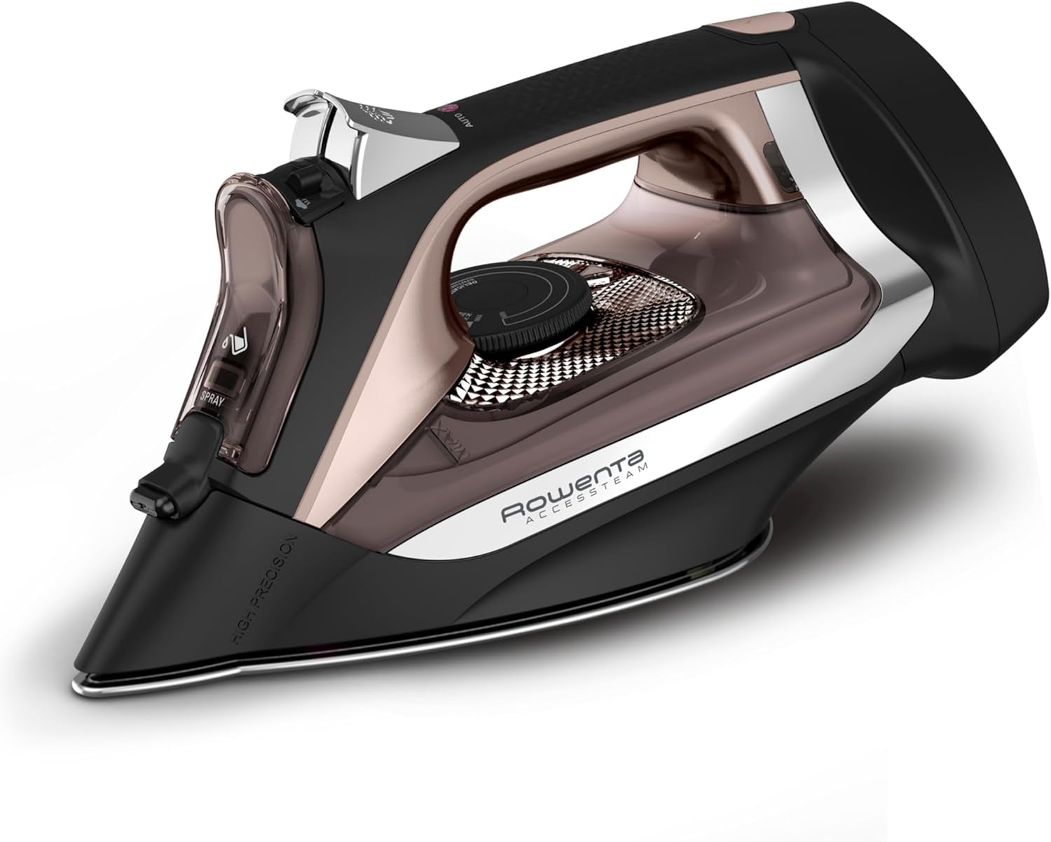 Access Stainless Steel Soleplate Steam Iron with Retractable Cord, Powerful Steam Diffusion, Auto-Off and Anti-Drip, 1725 Watts, Black Clothes Iron, DW2459